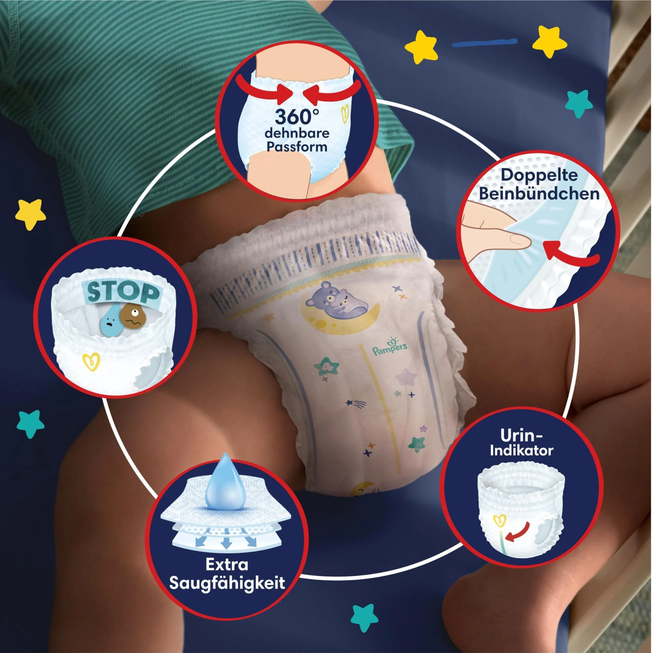 Pampers Night Windeln Pants Größe 6 (15+kg) Baby-Dry, MONATSBOX, Windelhöschen bieten zusätzlichen Schutz für die ganze Nacht, 138 Höschenwindeln - Image 7