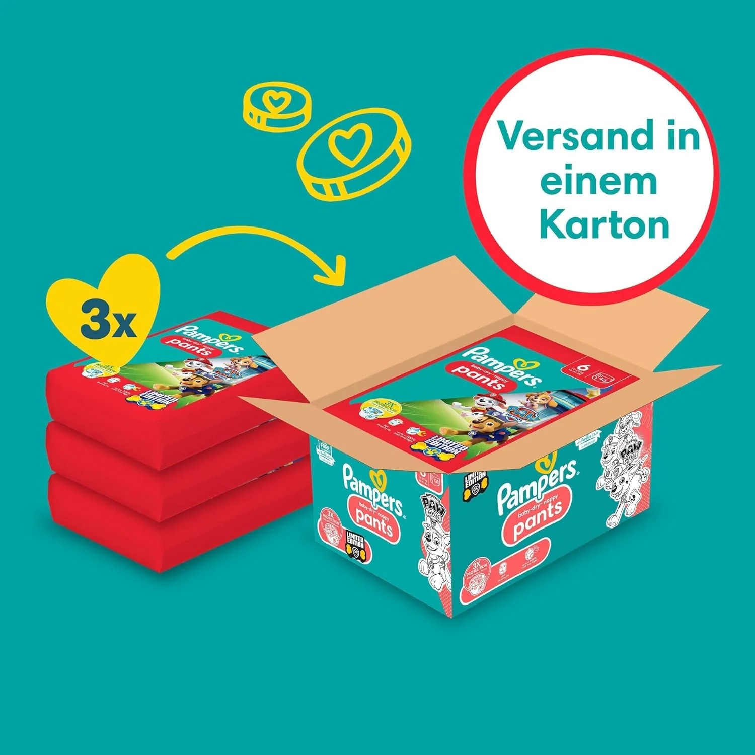 Pampers Windeln Paw Patrol Pants Größe 6 (14-19kg) Baby-Dry, Extra Large mit Stop- und Schutz Täschchen, MONATSBOX, 138 Höschenwindeln - Image 10