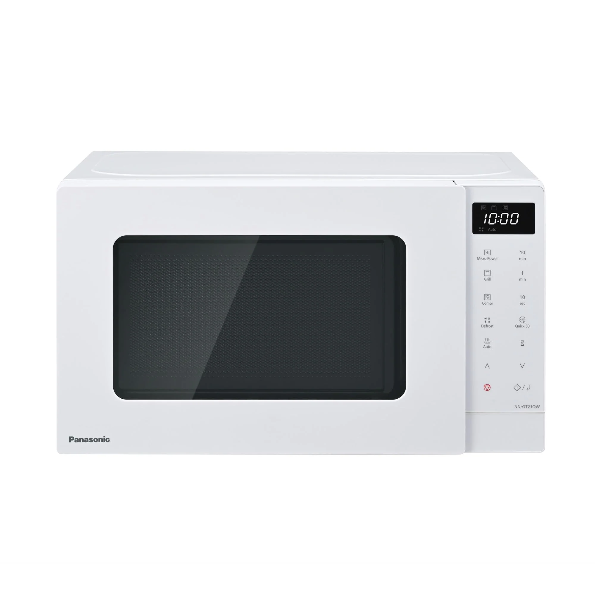Panasonic NN-GT21QWEPG 20L Grill-Mikrowelle mit Drehteller und Gitterrost, 800 W, 1000 W Grill, LED-Display, automatisches Auftauen, insgesamt 12 Automatikprogramme, Timer, weiß