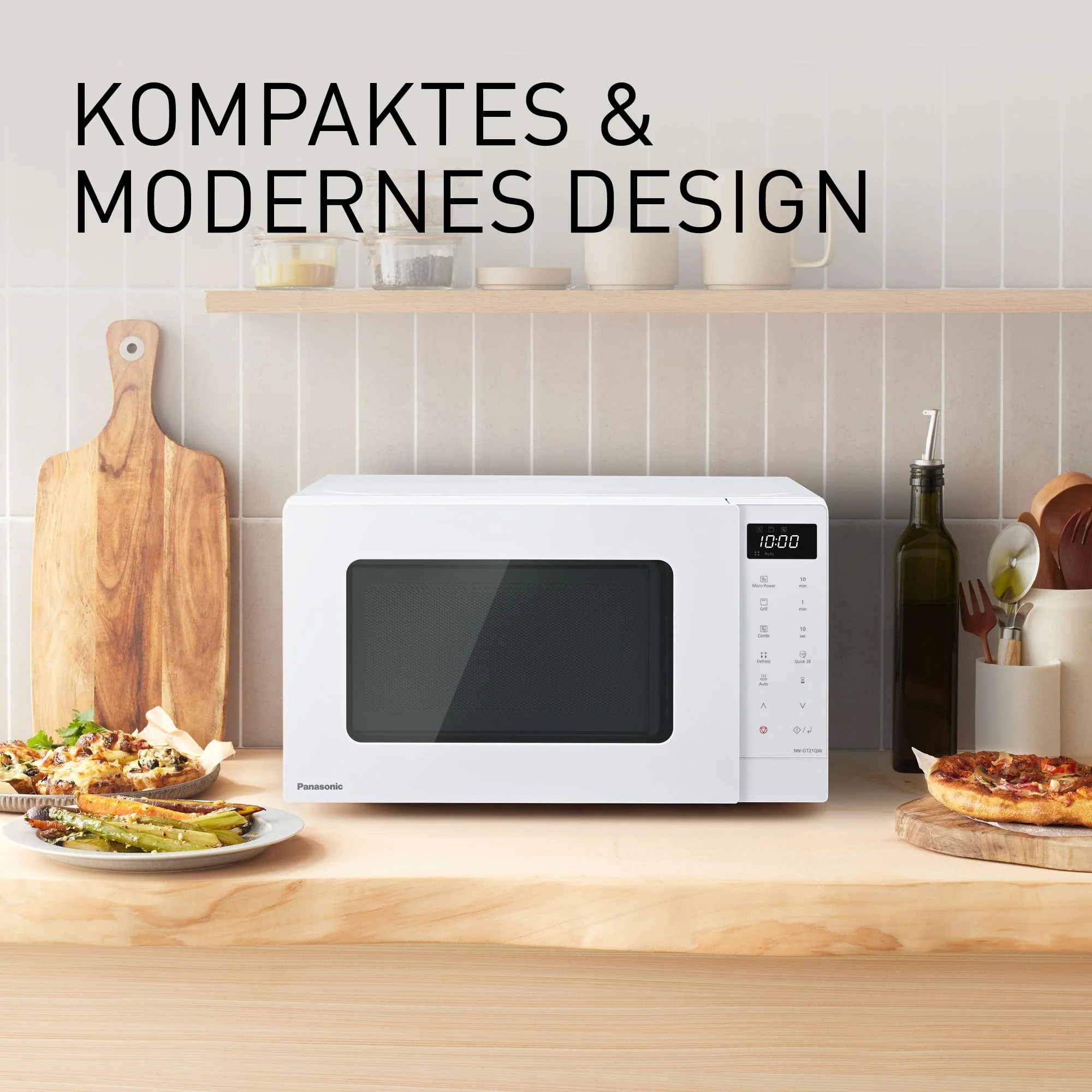 Panasonic NN-GT21QWEPG 20L Grill-Mikrowelle mit Drehteller und Gitterrost, 800 W, 1000 W Grill, LED-Display, automatisches Auftauen, insgesamt 12 Automatikprogramme, Timer, weiß - Image 4