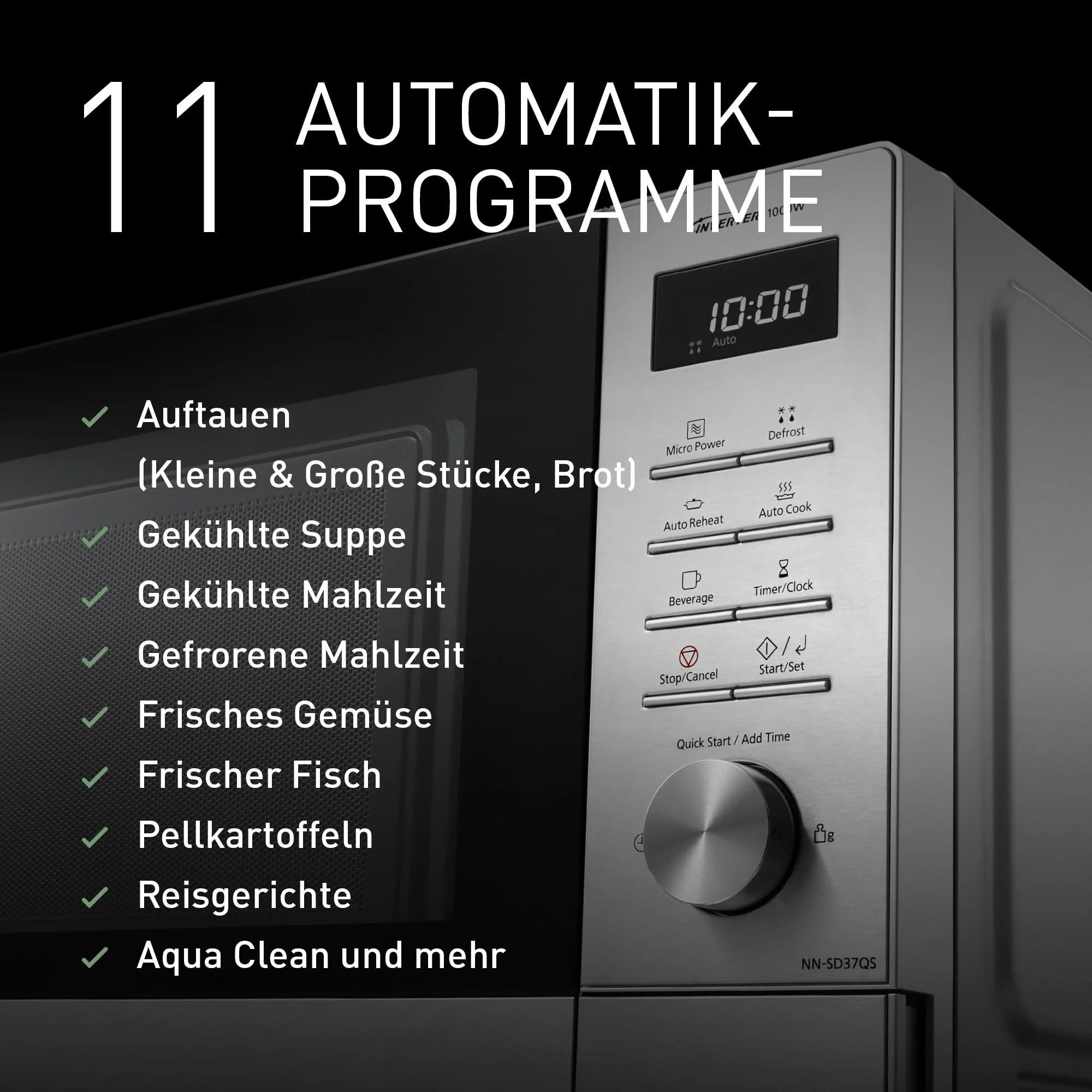 Panasonic NN-SD37QSEPG Solo-Mikrowellenofen, 29 l, 1000 W, automatisches Auftauen, 11 automatische Programme, Timer, Silber & Edelstahl - Image 9
