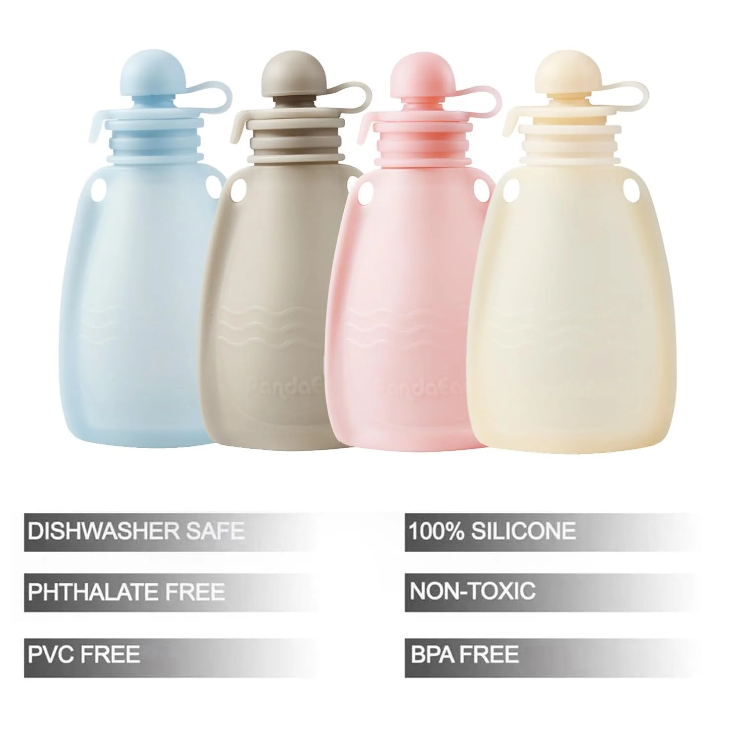 PandaEar Wiederverwendbare Silikon Babybrei Beutel, 4 Stück Quetschbeutel für Kleinkinder, BPA-freie Nachfüllbare Babybrei Aufbewahrung, 5,5 oz/156 ml Babynahrungsbeutel - Image 6