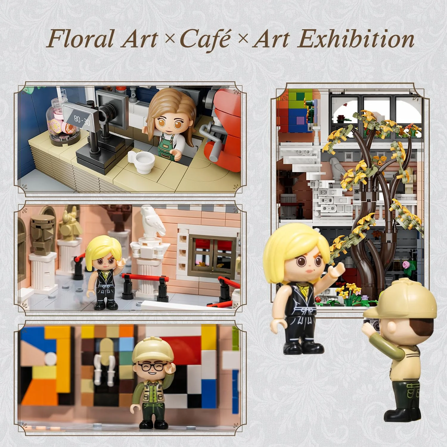 PANTASY Blossom Café Modulares Gebäude-Set, 3-stöckiges Europäisches Glas­haus-Landmark mit Café, Kunstgalerie & Blumen-Atrium, Sammler-Architektur Bausatz für Erwachsene, Kreatives Ausstellungsmodell - Image 5