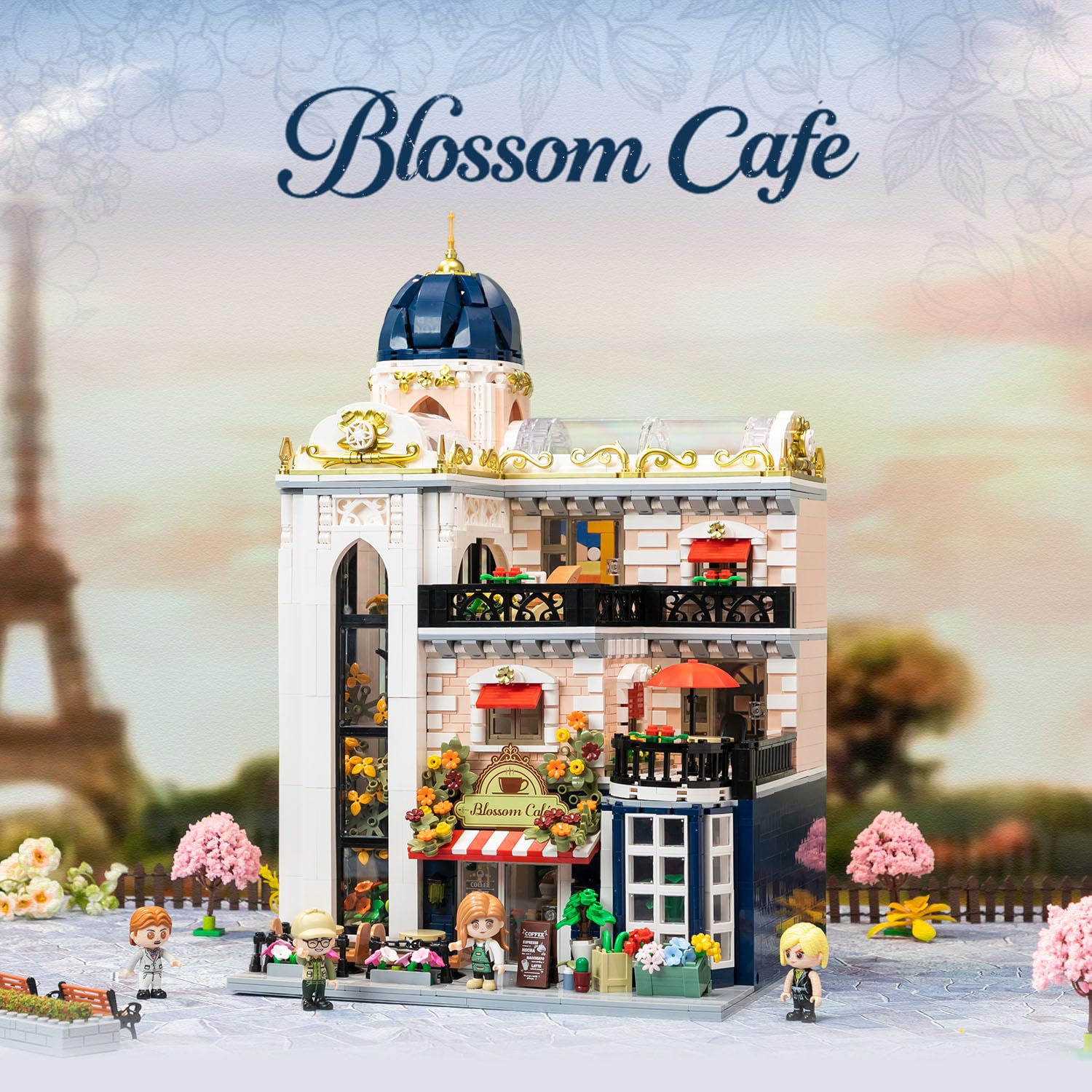 PANTASY Blossom Café Modulares Gebäude-Set, 3-stöckiges Europäisches Glas­haus-Landmark mit Café, Kunstgalerie & Blumen-Atrium, Sammler-Architektur Bausatz für Erwachsene, Kreatives Ausstellungsmodell - Image 7