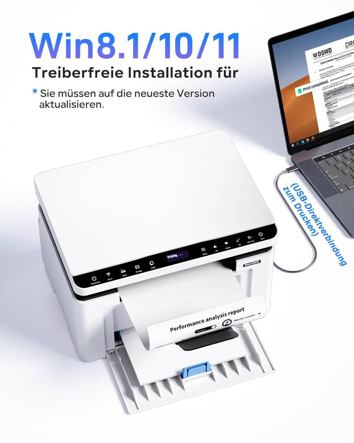 PANTUM BM2309W/BM2300W laserdrucker Multifunktionsgerät, Drucker Scanner Kopierer 3in1, Schwarz Weiss, WLAN Drucker, Airprint, A4, 1200 x 600 DPI, 20 Seiten pro Minute - Image 3
