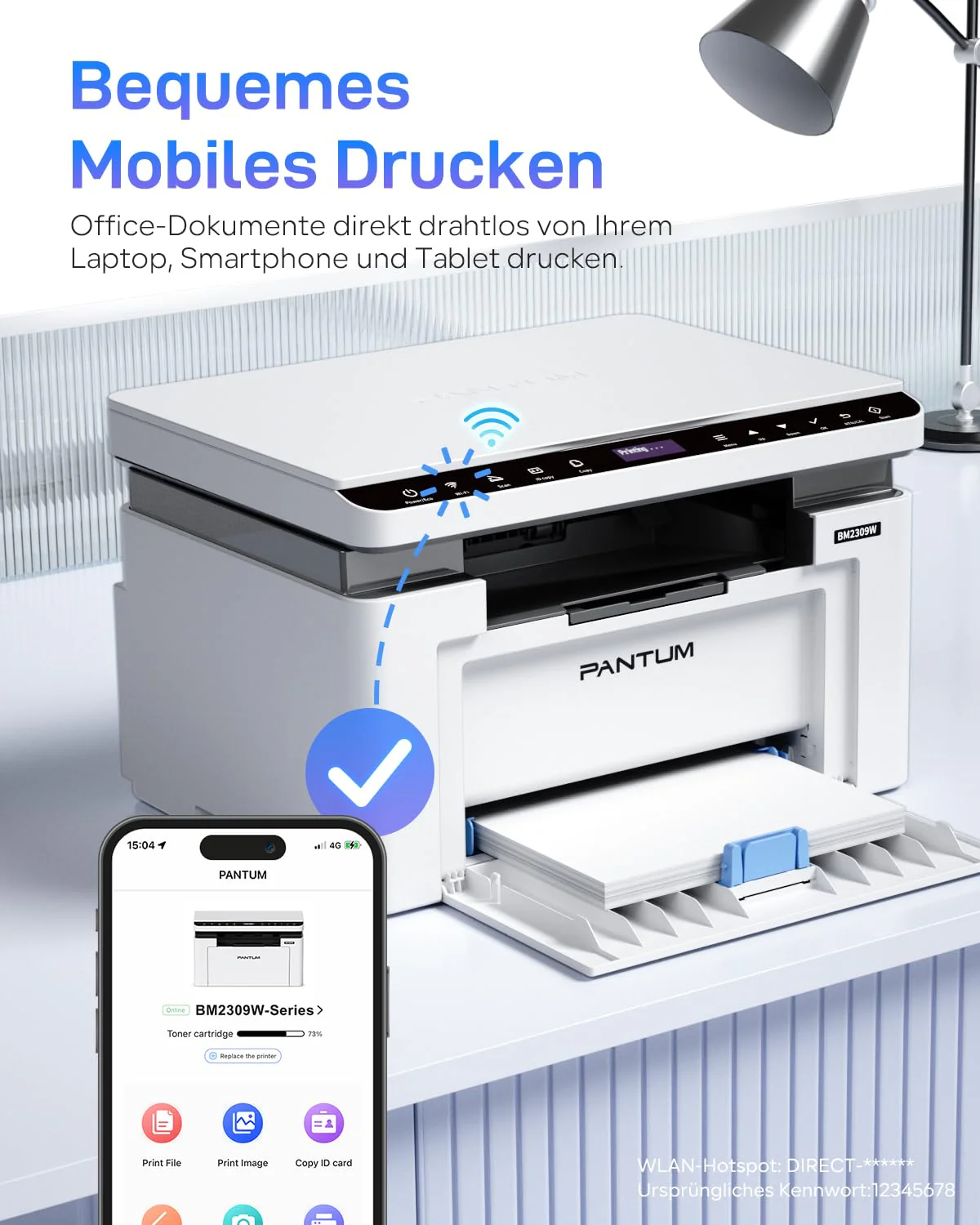 PANTUM BM2309W/BM2300W laserdrucker Multifunktionsgerät, Drucker Scanner Kopierer 3in1, Schwarz Weiss, WLAN Drucker, Airprint, A4, 1200 x 600 DPI, 20 Seiten pro Minute - Image 7