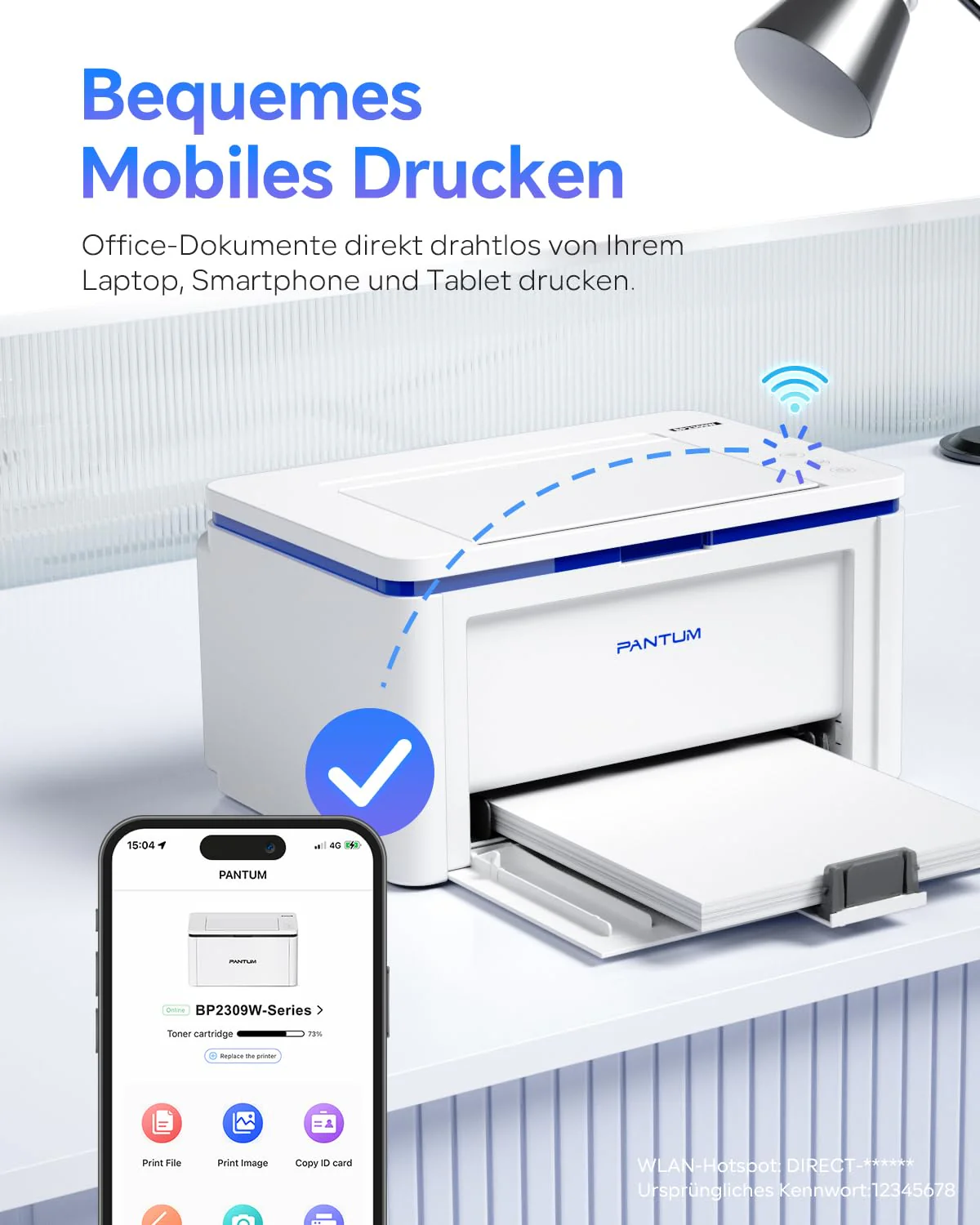 PANTUM BP2309W Laserdrucker Schwarz Weiss, Drucker WLAN, Airprint, Mopria, Klein für Heim & Büro, 20ppm, Inklusive 500-Seiten-Start-Tonerkassette - Image 2