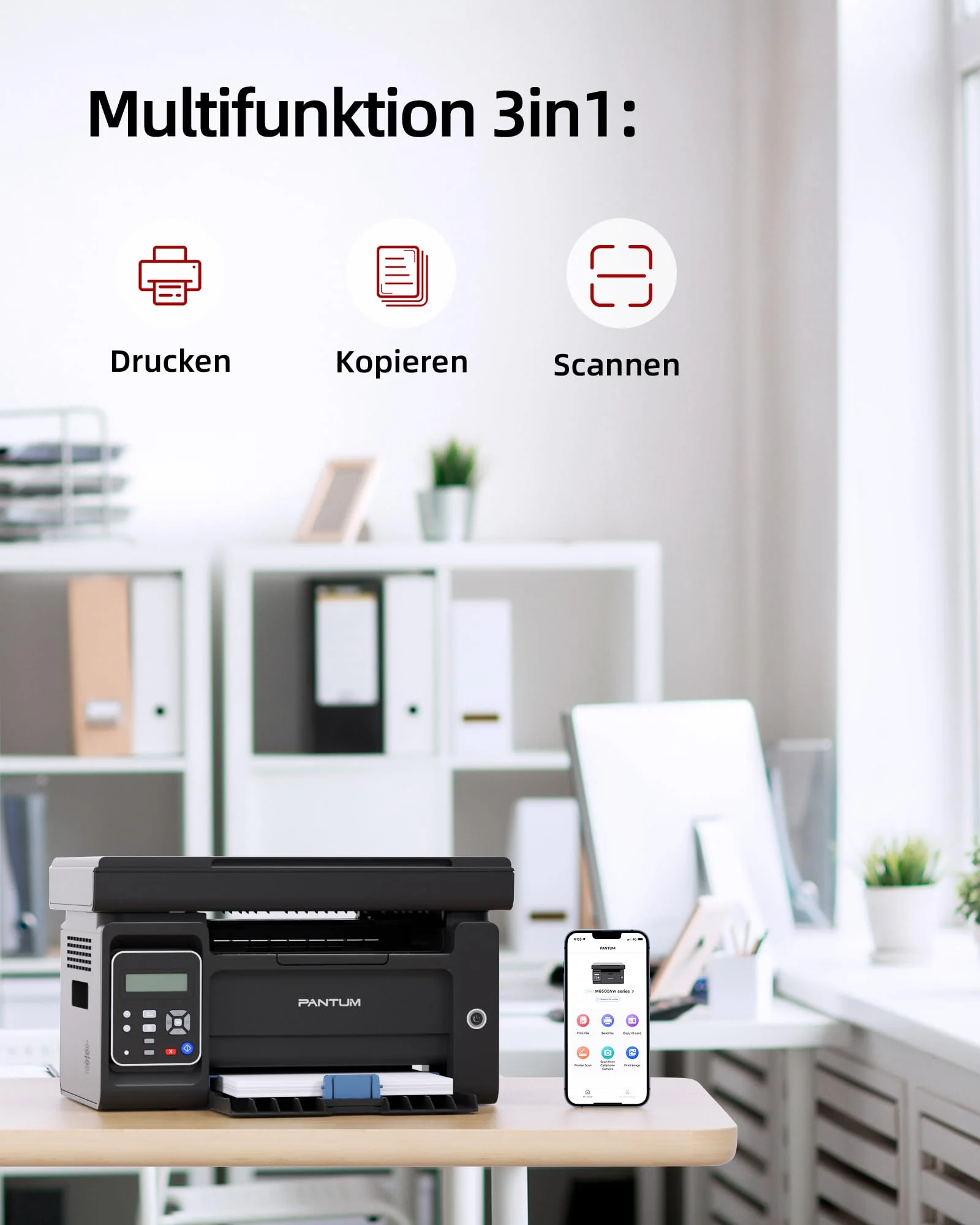 PANTUM M6500NW Laserdrucker Multifunktionsgerät mit Scanner und Kopierer,Drucker WLAN, Schwarz Weiss, Airprint, A4,22ppm - Image 5