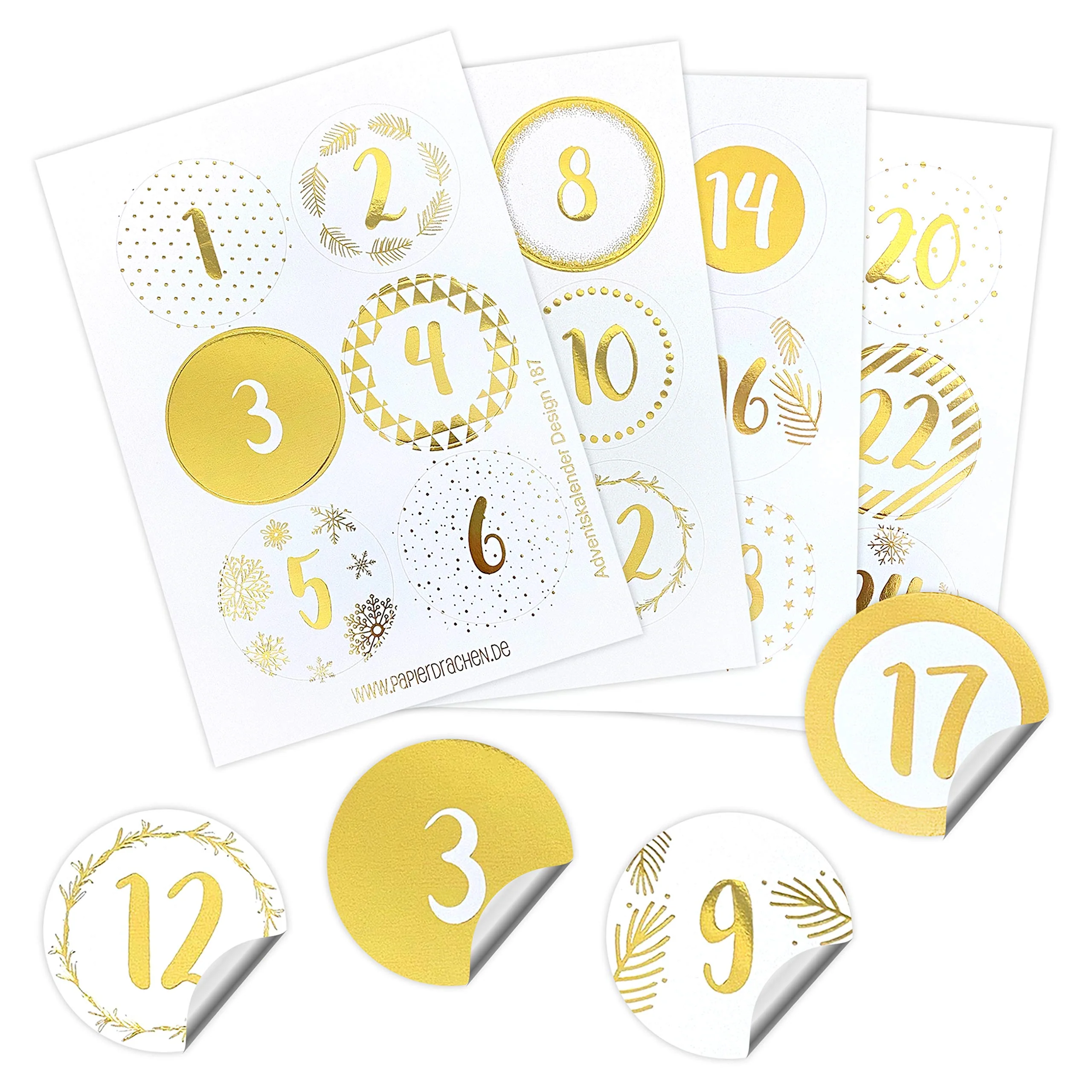 Papierdrachen 24 Adventskalender Zahlenaufkleber - Goldfoliert | Nummer 189 - Sticker für deinen Weihnachtskalender - zum Basteln und Dekorieren