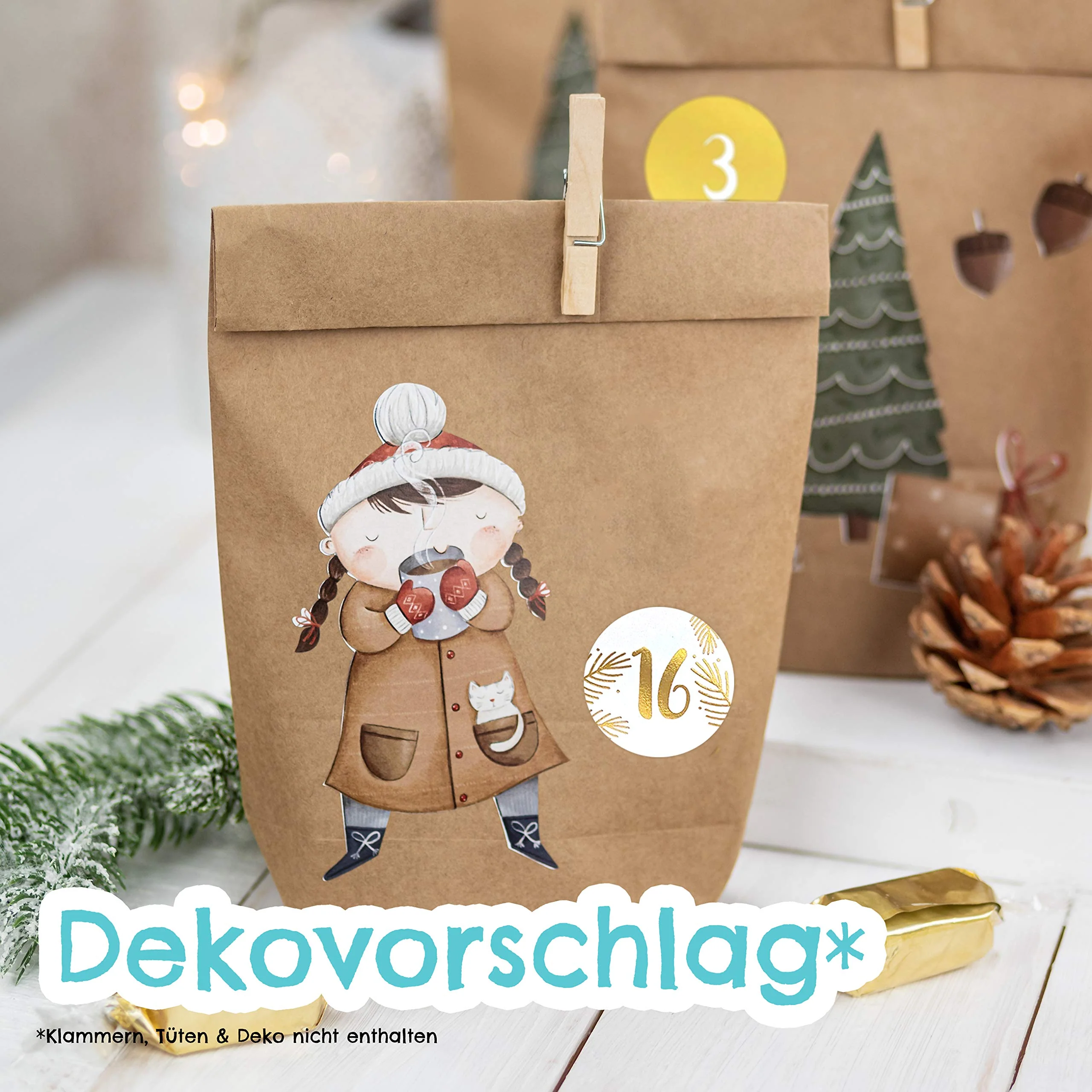 Papierdrachen 24 Adventskalender Zahlenaufkleber - Goldfoliert | Nummer 189 - Sticker für deinen Weihnachtskalender - zum Basteln und Dekorieren - Image 2