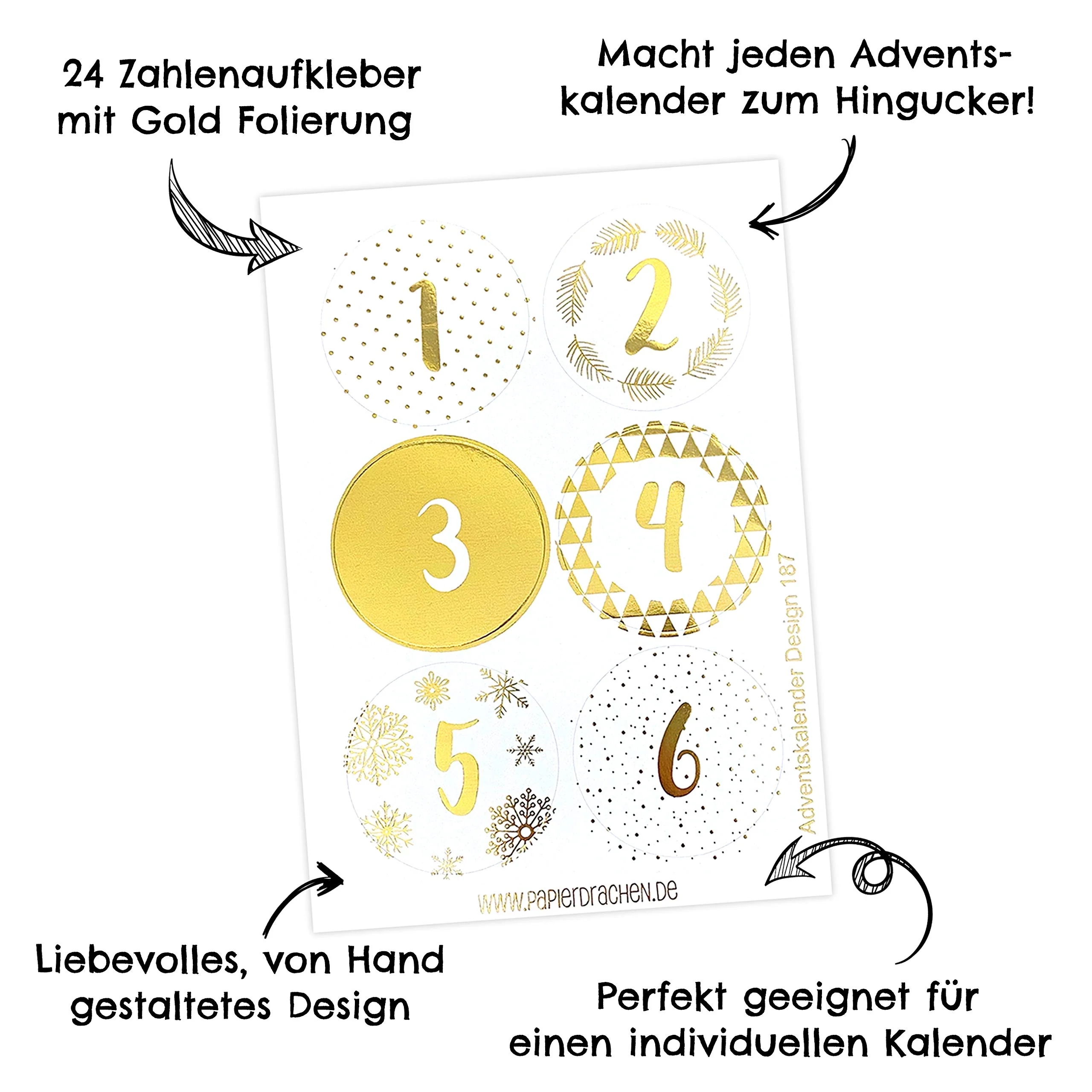Papierdrachen 24 Adventskalender Zahlenaufkleber - Goldfoliert | Nummer 189 - Sticker für deinen Weihnachtskalender - zum Basteln und Dekorieren - Image 5