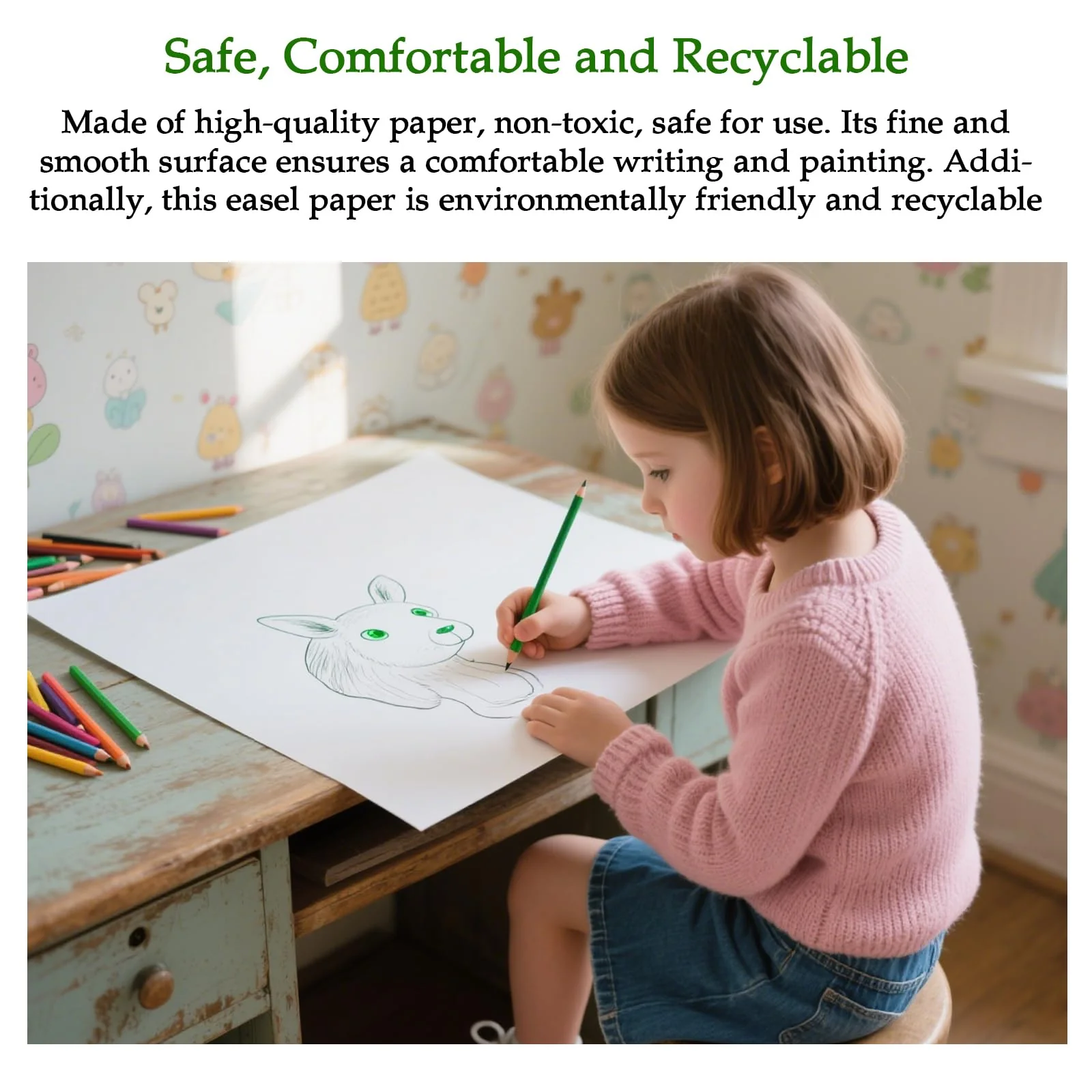 Papierrolle Malen Kinder, 44 cm x 15 m, weiße Malpapier Kinder, vielseitige Malrolle für Kinder, recyceltes Flipchart Papier & Plakatpapier, ideal für Zeichnen, Skizzieren, Basteln & Schule. - Image 6