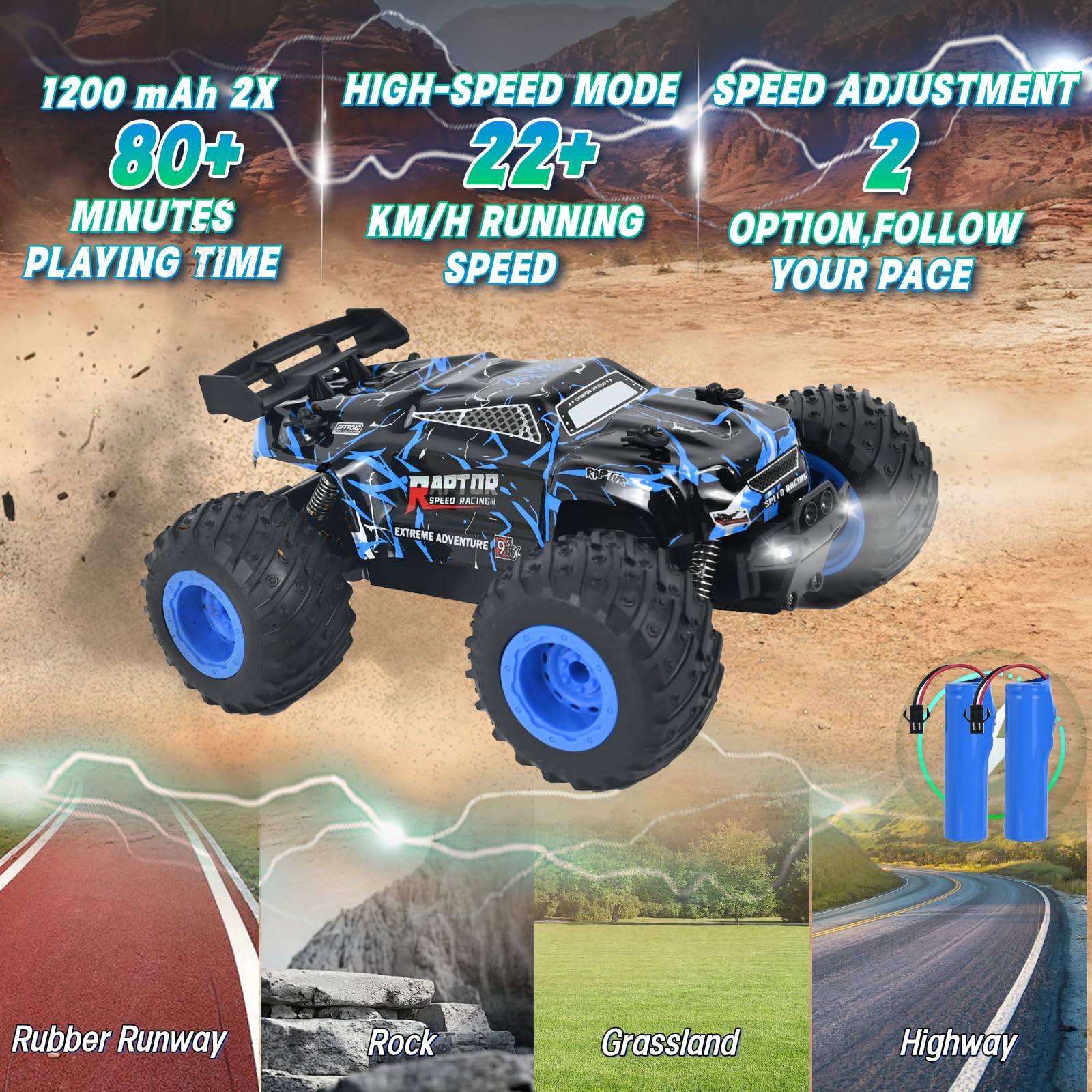 PATEMZON Ferngesteuertes Auto, 1:20 2.4G RC Auto Spielzeug, Ferngesteuerter Monstertruck mit Farbverlaufsbeleuchtung/Zwei Gehäuse/Zweifarbige Reifen, RC Buggy Offroad für Jungen Mädchen Spielzeug - Image 4