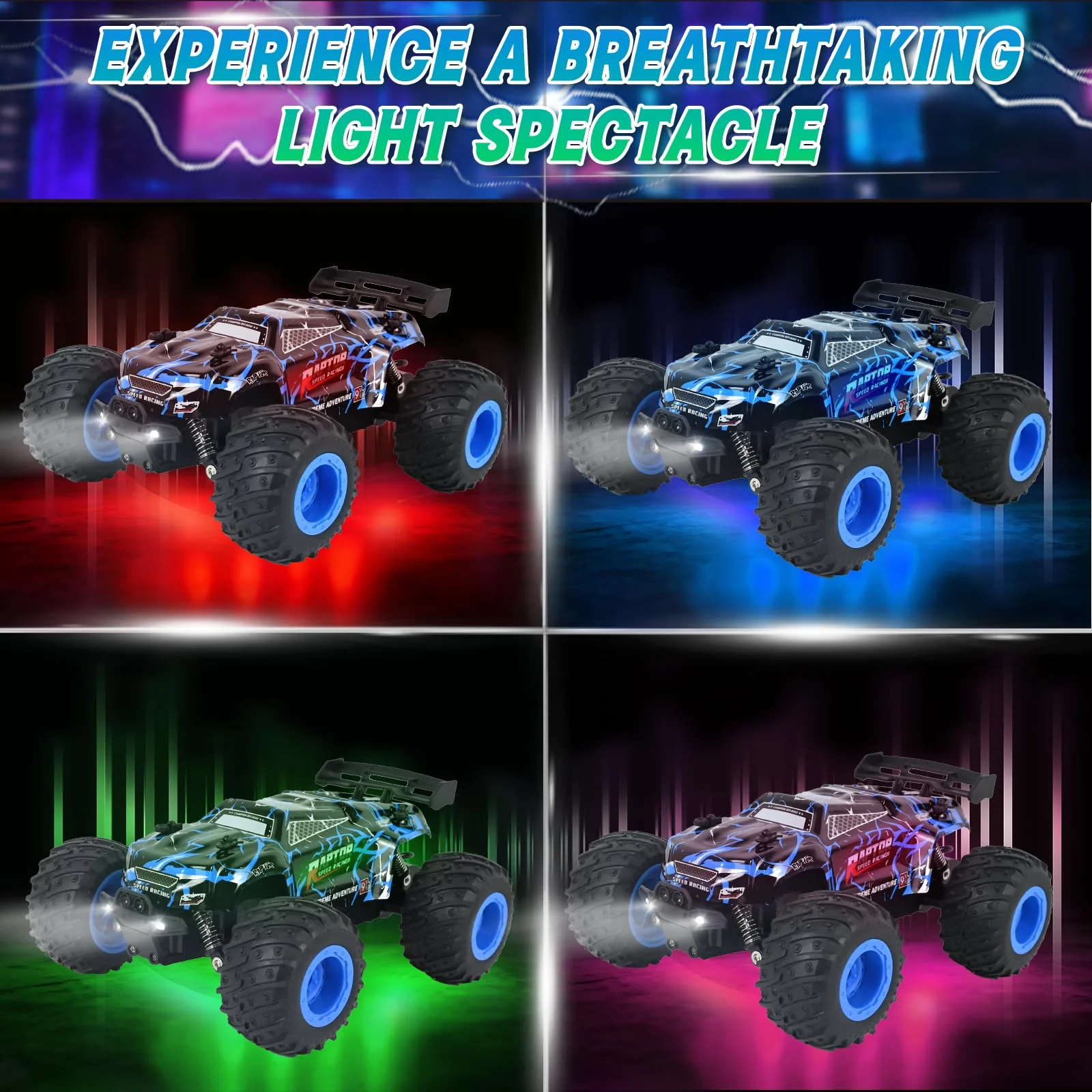 PATEMZON Ferngesteuertes Auto, 1:20 2.4G RC Auto Spielzeug, Ferngesteuerter Monstertruck mit Farbverlaufsbeleuchtung/Zwei Gehäuse/Zweifarbige Reifen, RC Buggy Offroad für Jungen Mädchen Spielzeug - Image 5