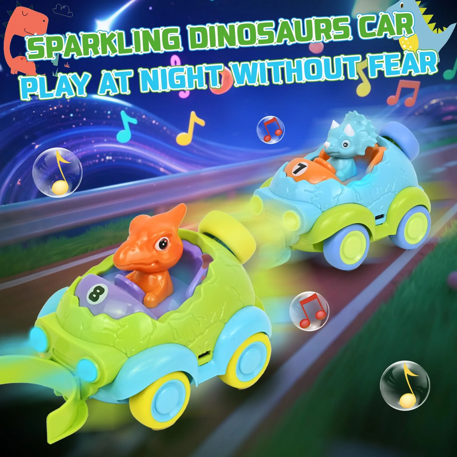 PATEMZON Ferngesteuertes Auto ab 2 Jahre, 2pcs Ferngesteuertes Dinosaurier Spielzeug, RC Auto Dinosaurier mit Musik und Lichtern, 2 Fußball, Geburtstags und Weihnachten Geschenke für Kinder - Image 4