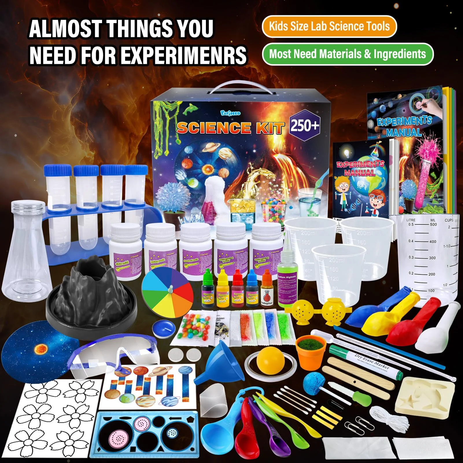 PATIFEED 250 Wissenschaft Experimente Kits für Kinder, Experimentierkasten Labor Geschenke Jungen Mädchen Chemiebaukasten Projekt STEM Kreativ Spielzeug Chemie-Set, Vulkan Wissenschaftler Kit - Image 6