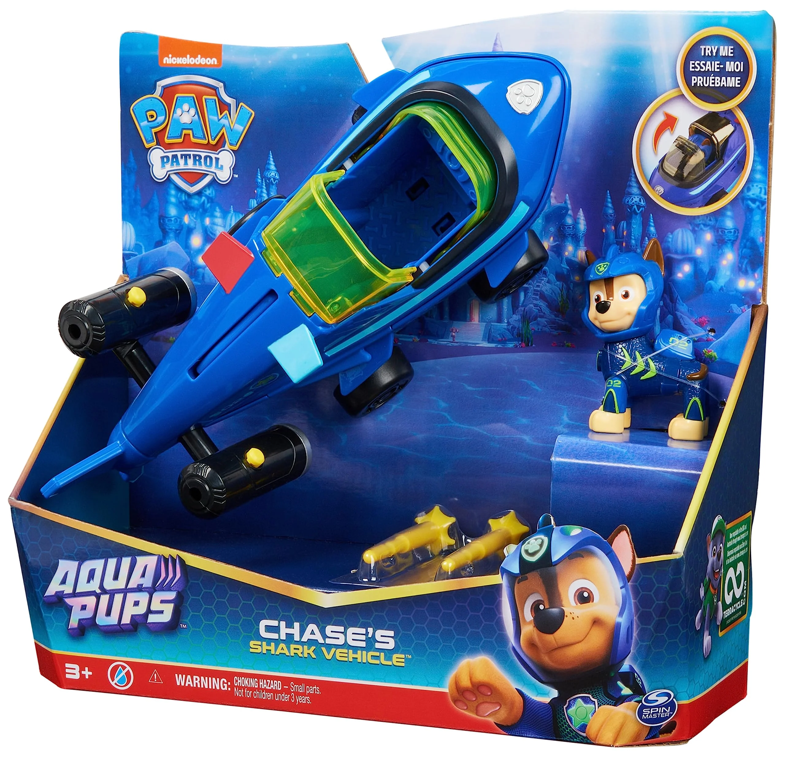 PAW Patrol, Aqua Pups - Basis Fahrzeug Spielzeugauto im Hai-Design mit Chase Welpenfigur, Spielzeug geeignet für Kinder ab 3 Jahren - Image 3