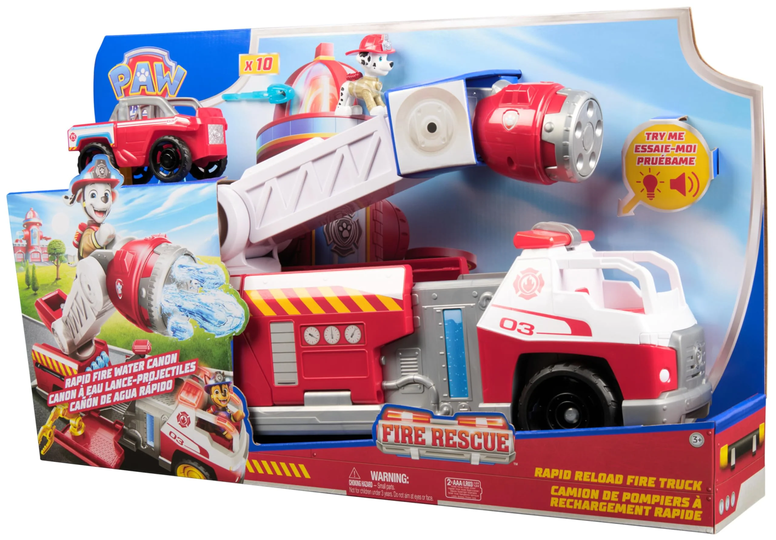 PAW PATROL Fire Rescue - Marshalls Deluxe Feuerwehr-Truck, 50 cm lang, mit Marshall Hundefigur, kleinem Feuerwehrauto, Express-Wassergeschoss-Abwurf und Licht- und Soundeffekten - Image 2