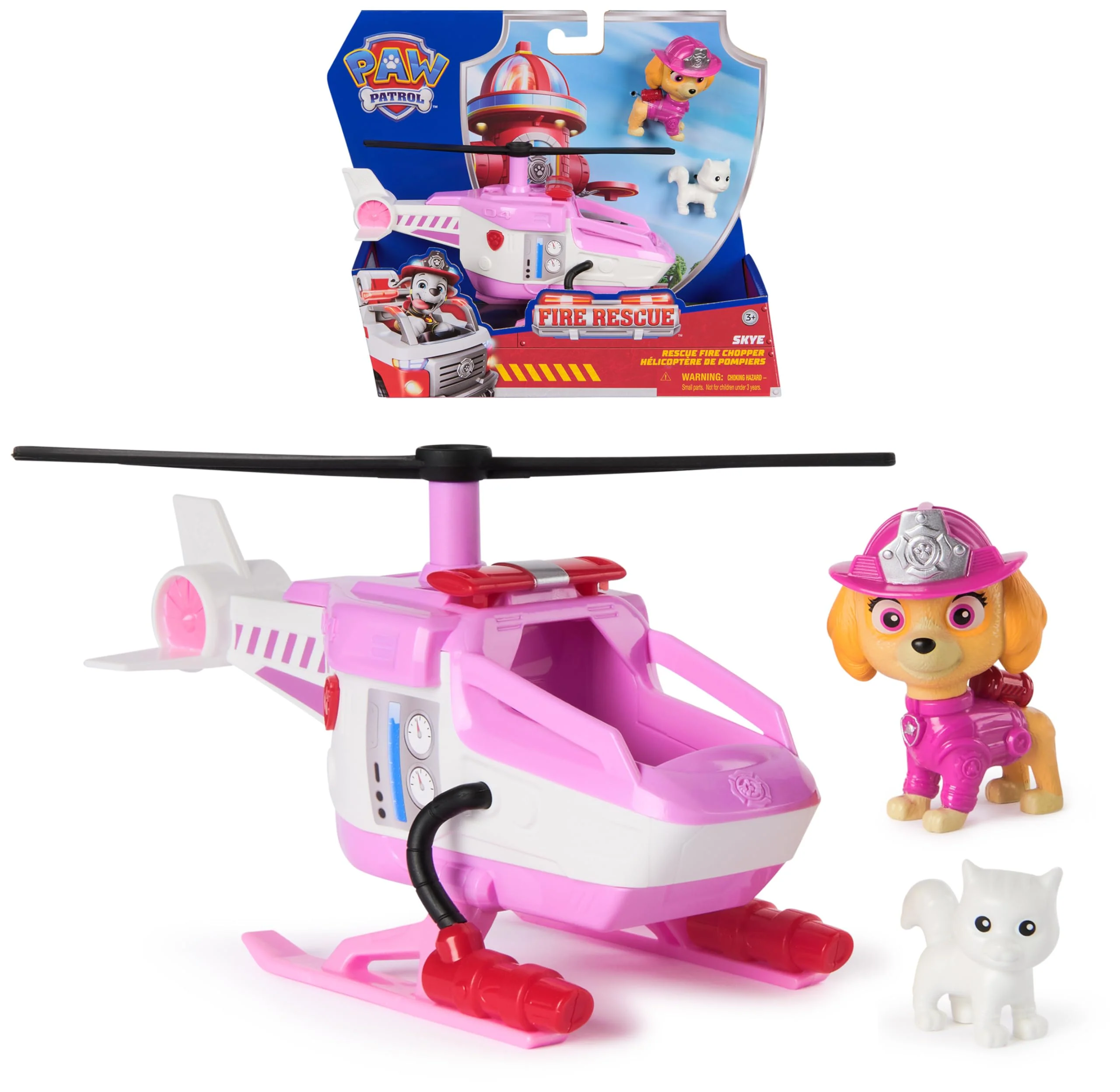 PAW PATROL Fire Rescue - Skyes Rettungshubschrauber mit Skye Hundefigur und Katzenfigur, Spielzeug für Kinder ab 3 Jahren