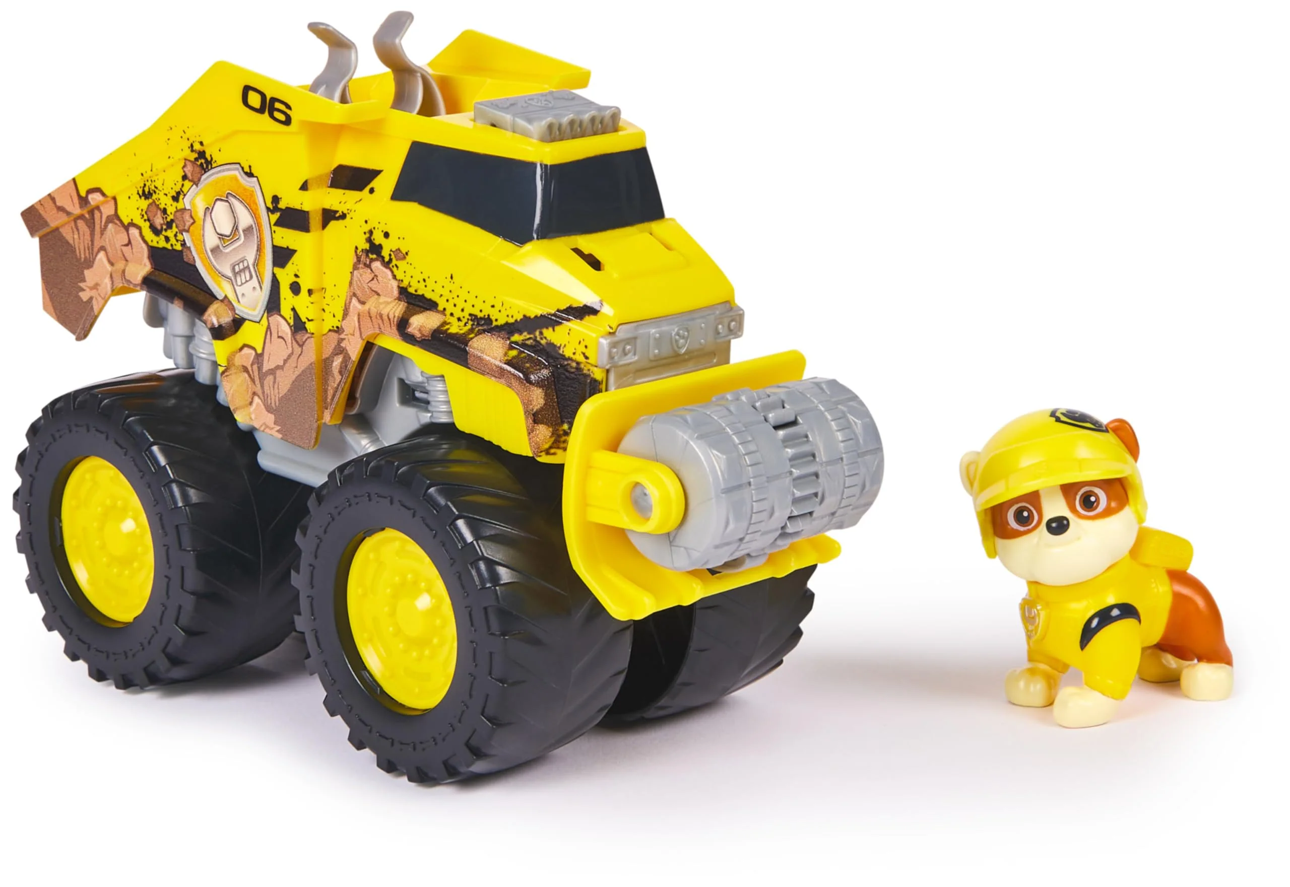 PAW PATROL Rescue Wheels - Rubbles Bulldozer Monstertruck mit Rubble Hundefigur, Spielzeug für Kinder ab 3 Jahren