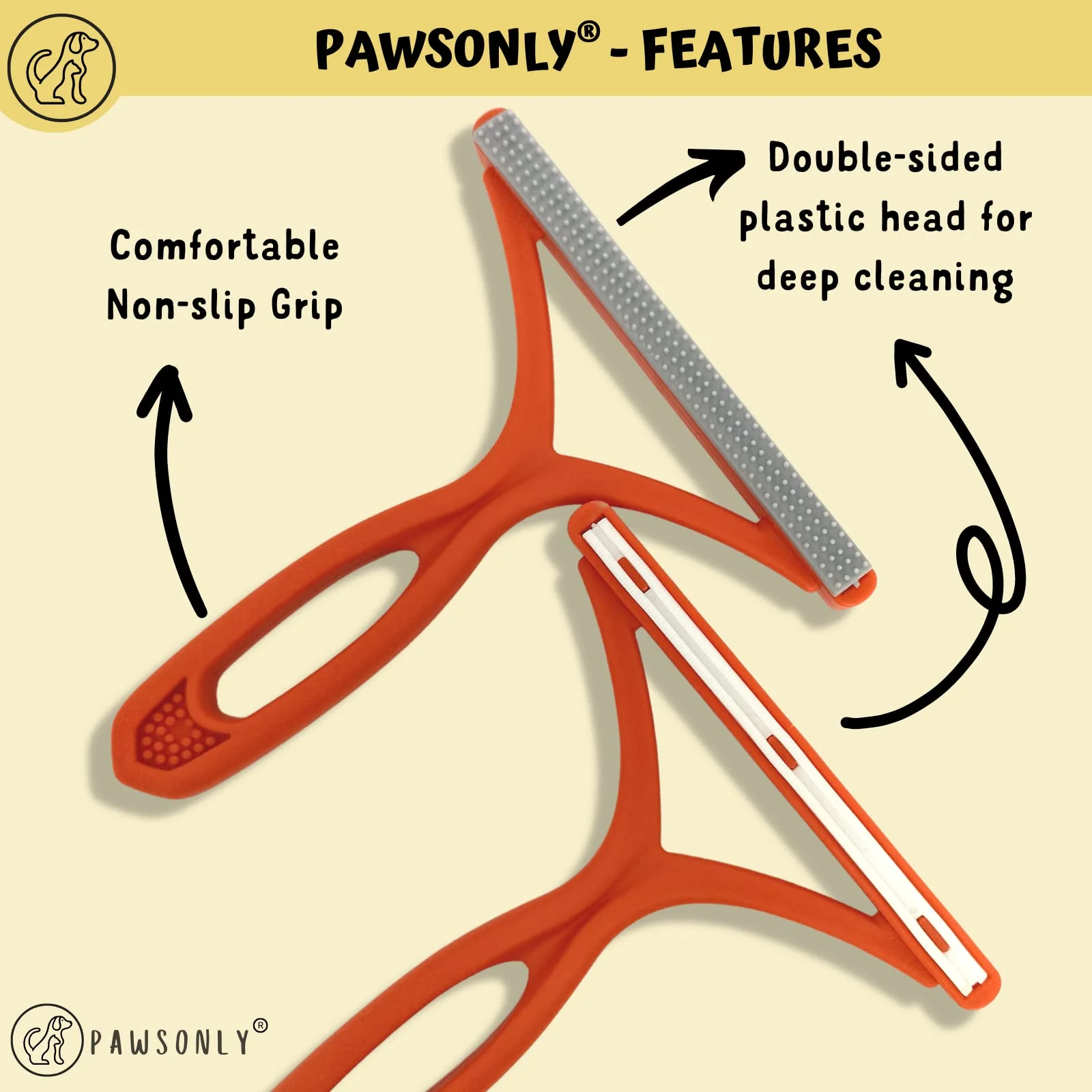PawsOnly Tierhaarentferner | Katzenhaarentferner | Hundehaare Entfernen | Fusselentferner für Sofa Auto Teppich Kratzbaum Kleidung | Tragbarer | Fusselbürste Tierhaare Pet Hair Remover (Orange) - Image 3