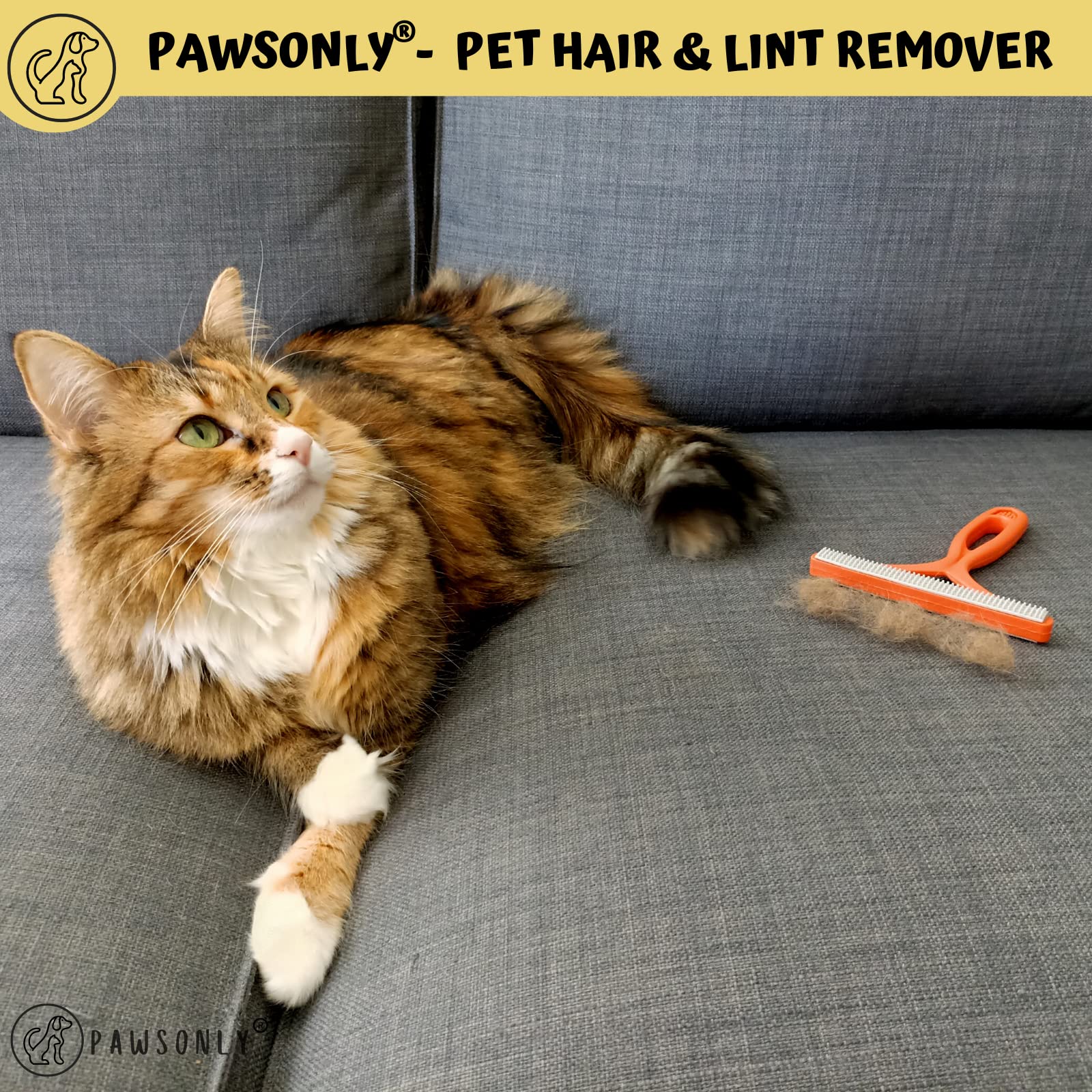 PawsOnly Tierhaarentferner | Katzenhaarentferner | Hundehaare Entfernen | Fusselentferner für Sofa Auto Teppich Kratzbaum Kleidung | Tragbarer | Fusselbürste Tierhaare Pet Hair Remover (Orange) - Image 5