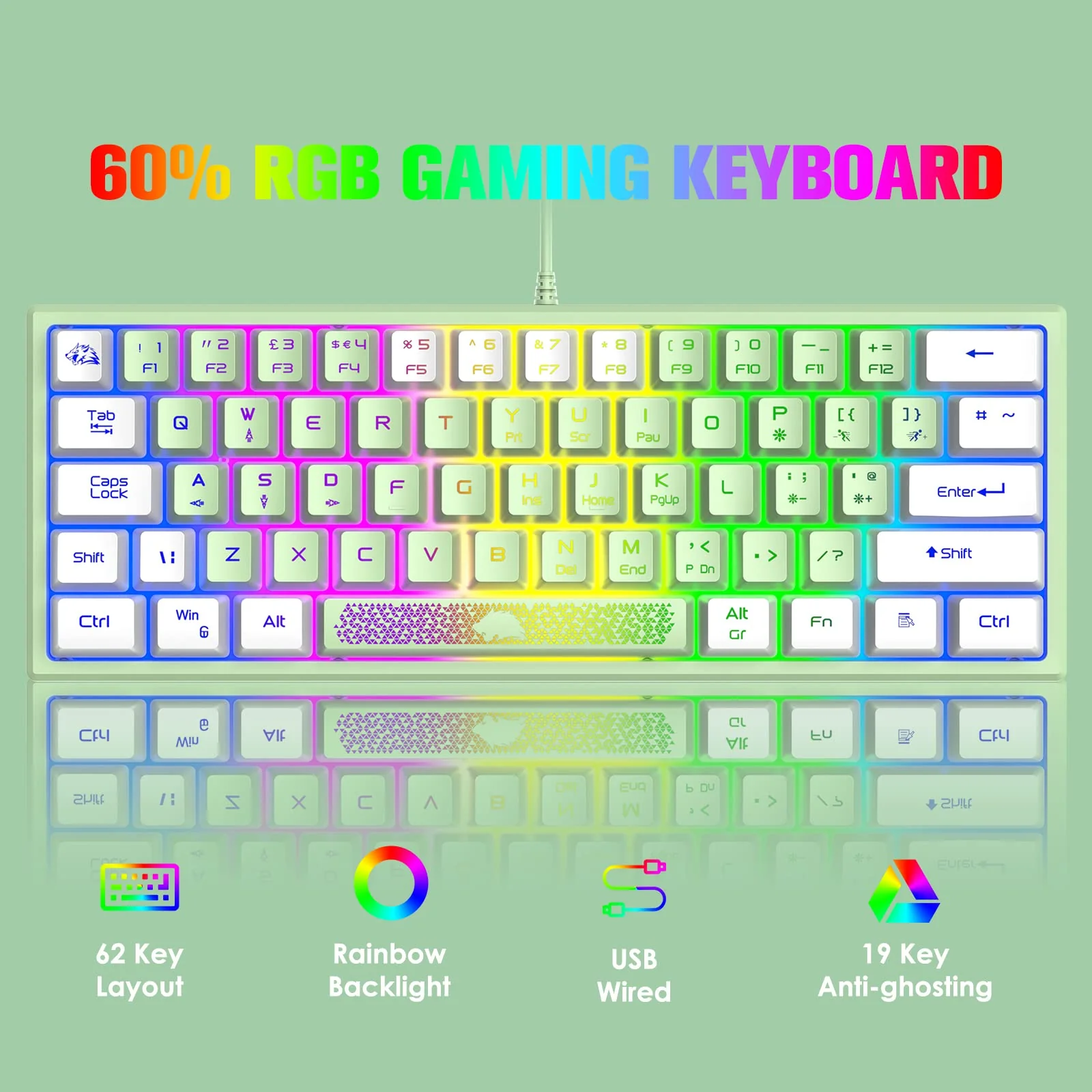 Pc Tastatur Maus mit Kabel, mäuse, tastaturen & eingabegeräte, Gaming-Tastatur-Maus mechanische Feel, Tastatur Maus bis zu 3600 DPI, optische 7 Tasten PC, Laptop, Computer, Grün - Image 2