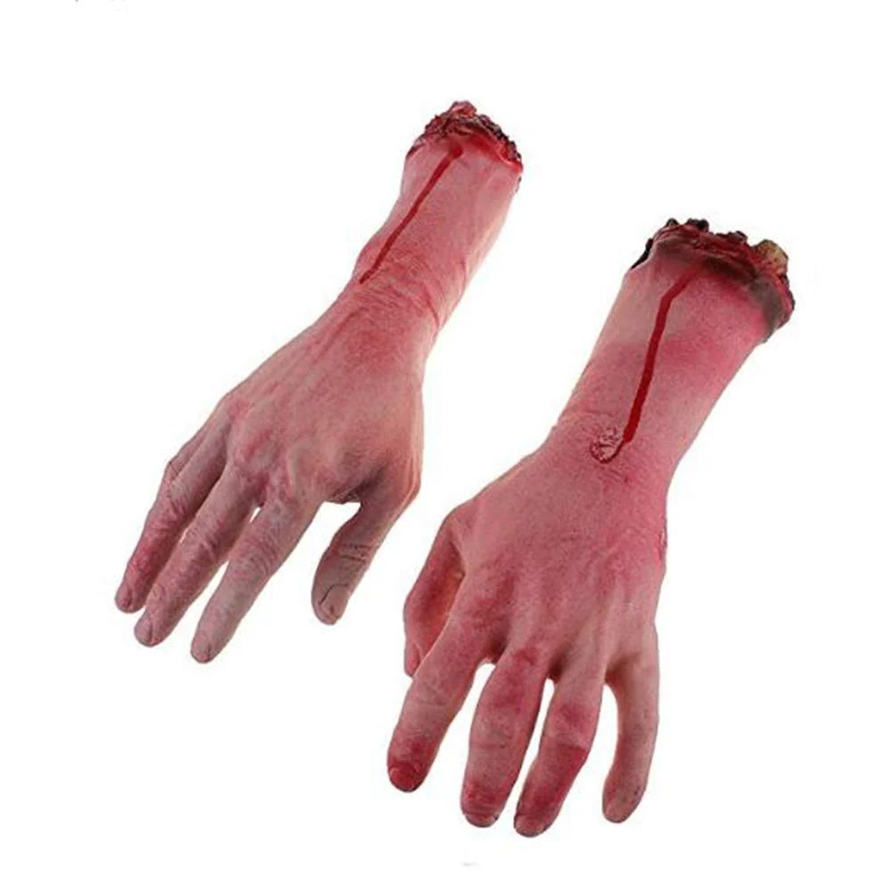 PEAF 1 Paar Scary Toys für Party: Bloody Fake Körperteil, Realistisch abgetrennter Arm & Hand, Walking Dead Halloween Prop, 2 x künstliche Hände (links & rechts), für Kinder, Teenager & Erwachsene - Image 2