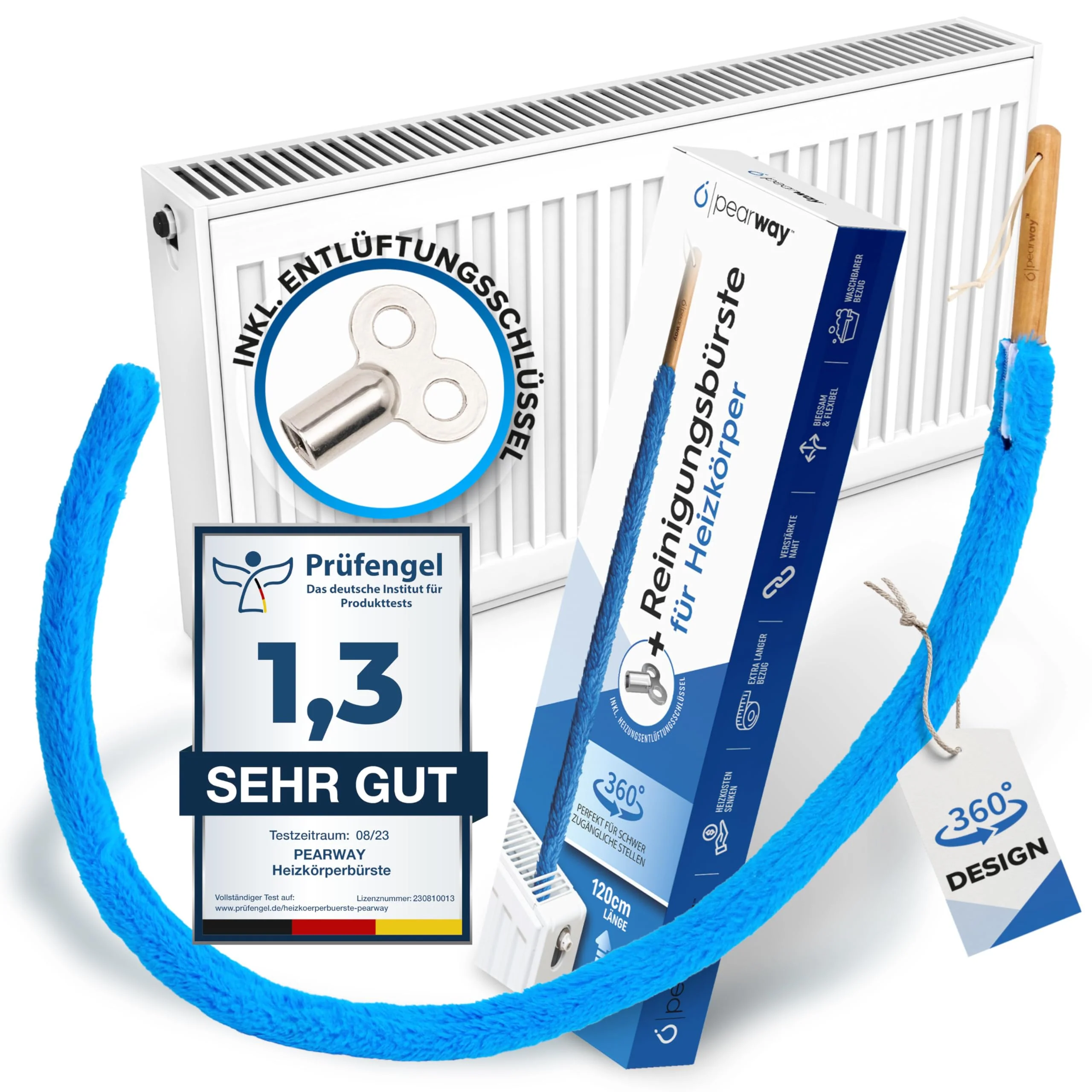 PEARWAY Heizungsbürste inkl. Entlüftungsschlüssel I Die ideale Vorbereitung für die Heizperiode I Heizkörperbürste lang I Heizkörper Reinigungsbürste Heizungsreinigungsbürste I Heizkörper reinigen - Image 3