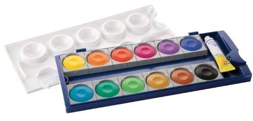 Pelikan Set DIN 5023 Deckfarbkasten 12 Farben + 1 Tube Deckweiß, Schul-Standard (mit Becher + Pinsel), Blau K12 Set - Image 3