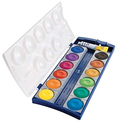 Pelikan Set DIN 5023 Deckfarbkasten 12 Farben + 1 Tube Deckweiß, Schul-Standard (mit Becher + Pinsel), Blau K12 Set - Image 4