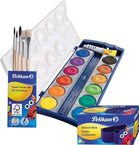 Pelikan Set DIN 5023 Deckfarbkasten 12 Farben + 1 Tube Deckweiß, Schul-Standard (mit Becher + Pinsel), Blau K12 Set - Image 5