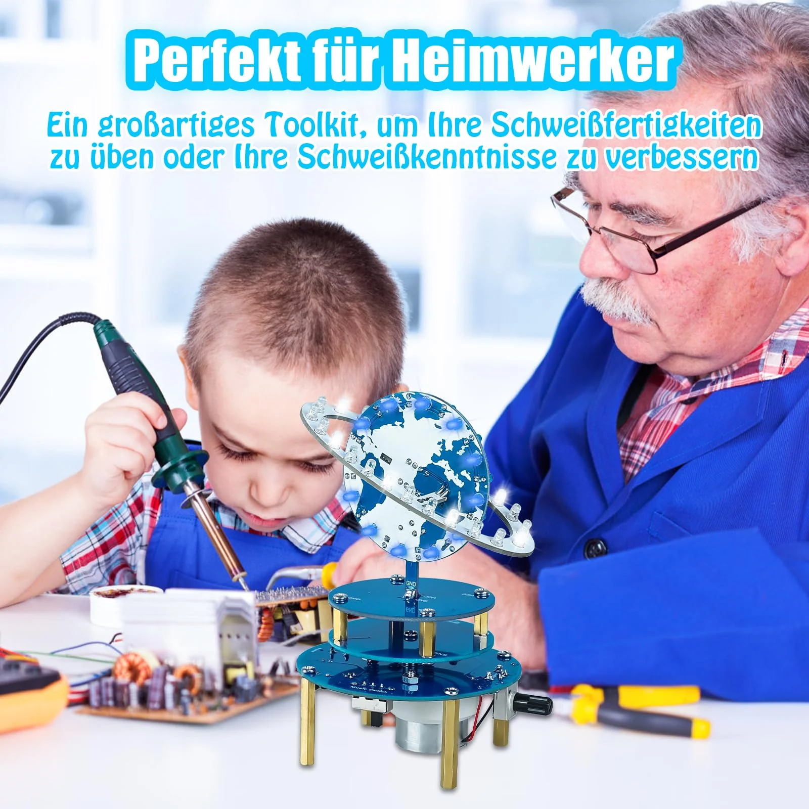 PEMENOL löt Bausatz DIY Rotierender Globe Modell Elektronik Bausatz Erwachsene Dreht Sich, Stellt Die Geschwindigkeit, 4 Lichtstufen Globus Lötprojekt Adventskalender Weihnachtsgeschenk - Image 4