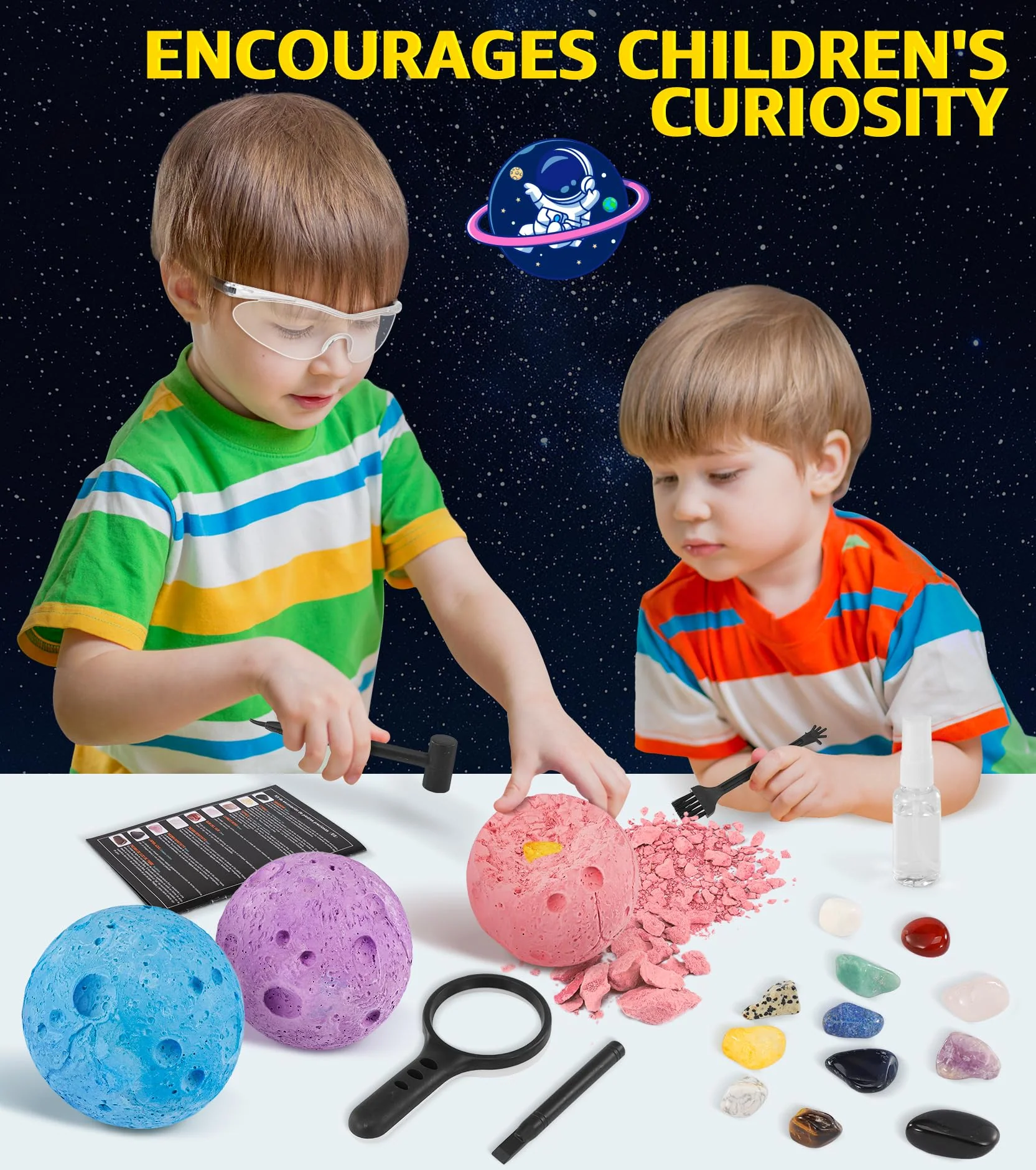 Perbabe Ausgrabungsset für Kinder, Halskette Herstellen mit Natürliche Edelsteine und Kristalle Fossilien Ausgrabungsset Kinder STEM Mineralogie Spielzeug Planeten Geschenk für ab 6 7 8 9 10+ - Image 7