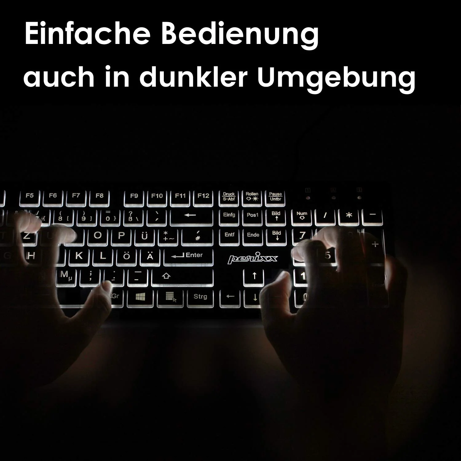 Perixx Periboard-317, Kabelgebundene Tastatur mit weißer LED Hintergrundbeleuchtung, Große Druckbuchstaben, Vollformat, Deutsches QWERTZ Layout - Image 2