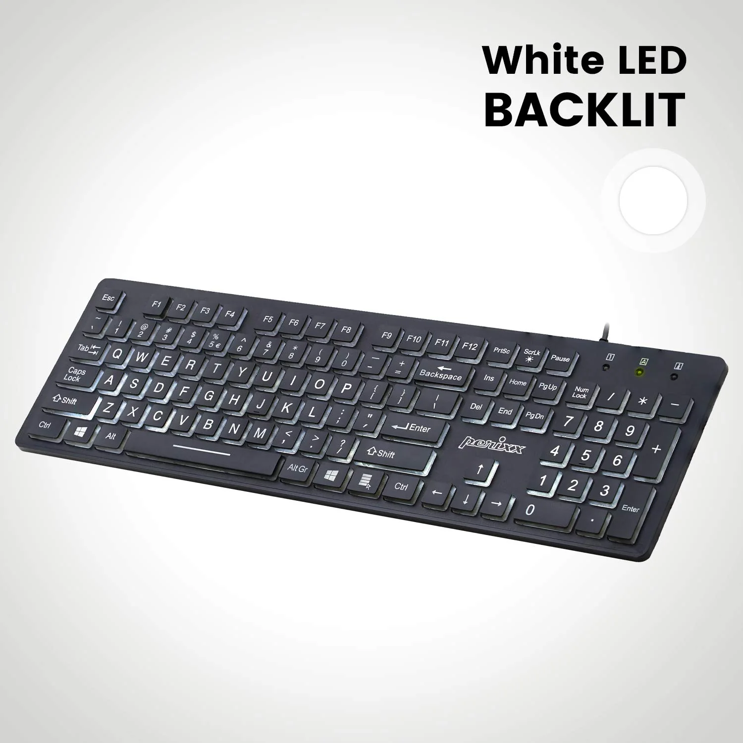 Perixx PERIBOARD-317 USB-Tastatur mit kabelgebunden, beleuchtet, Big Print Letter mit weiß beleuchteter LED, US-Layout, Schwarz - Image 4