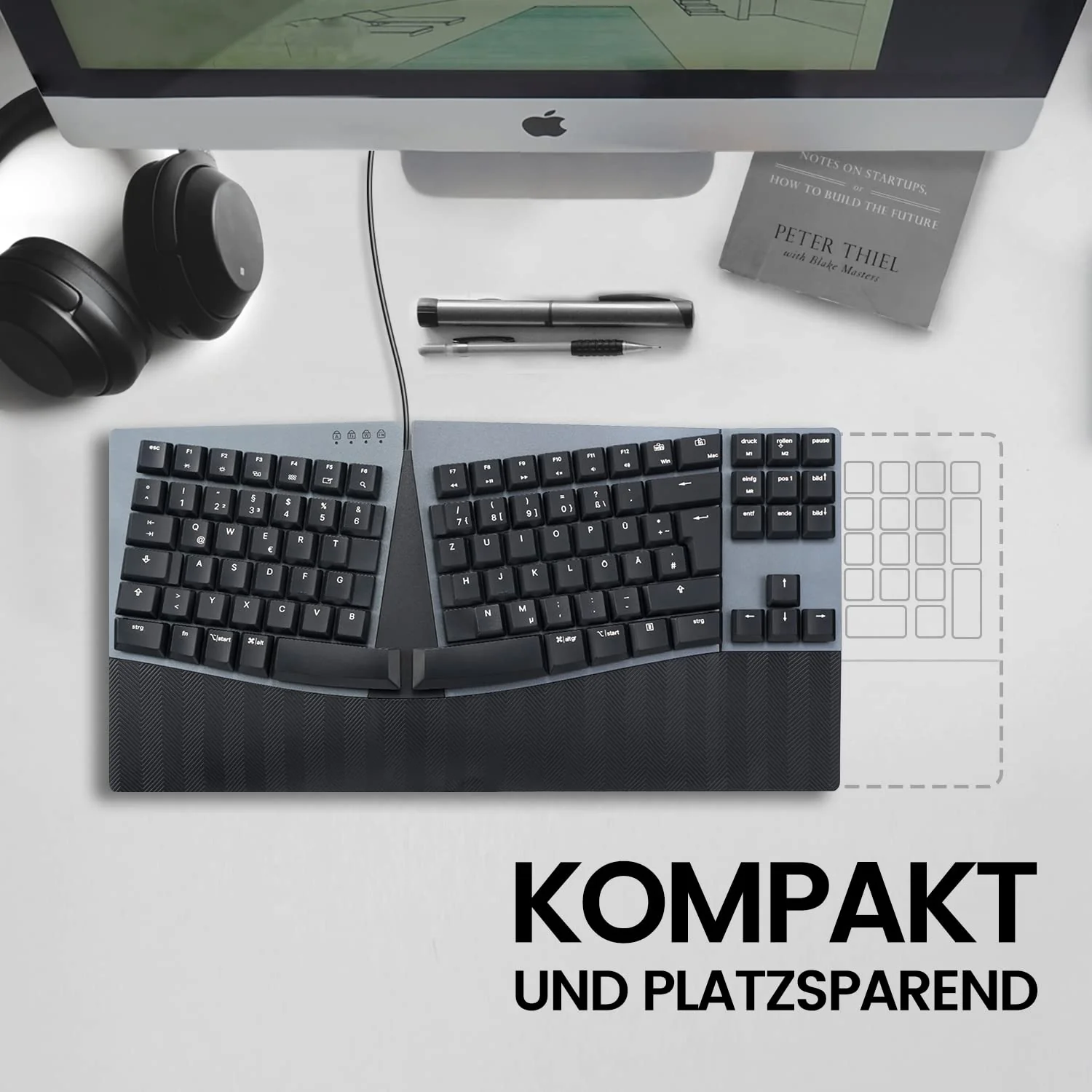 Perixx PERIBOARD-335RD DE, Kabelgebundene ergonomische mechanische Tastatur – Low-Profile Red Linear Switches – Programmierbare Funktion – Kompatibel mit Windows und Mac OS X – Deutsch QWERTZ - Image 3