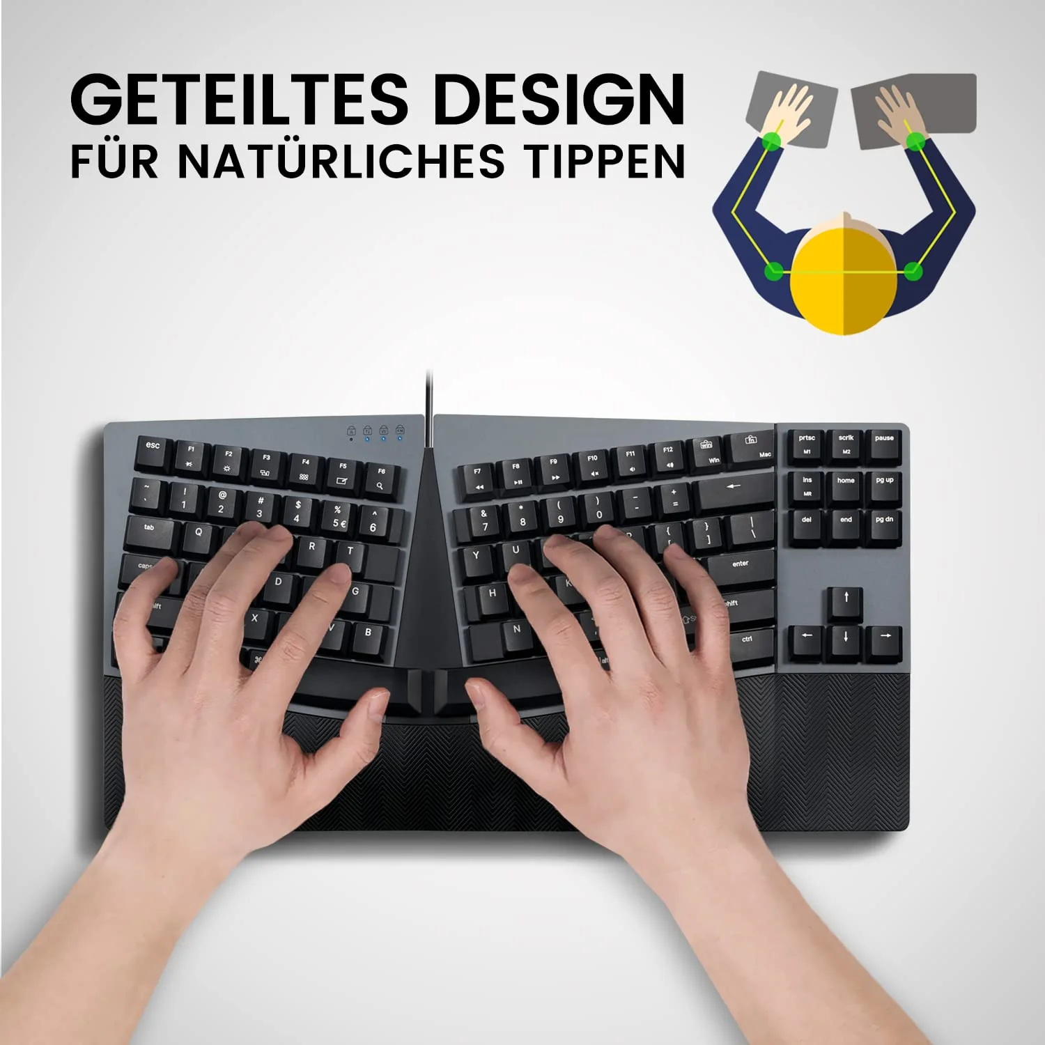 Perixx PERIBOARD-335RD DE, Kabelgebundene ergonomische mechanische Tastatur – Low-Profile Red Linear Switches – Programmierbare Funktion – Kompatibel mit Windows und Mac OS X – Deutsch QWERTZ - Image 4