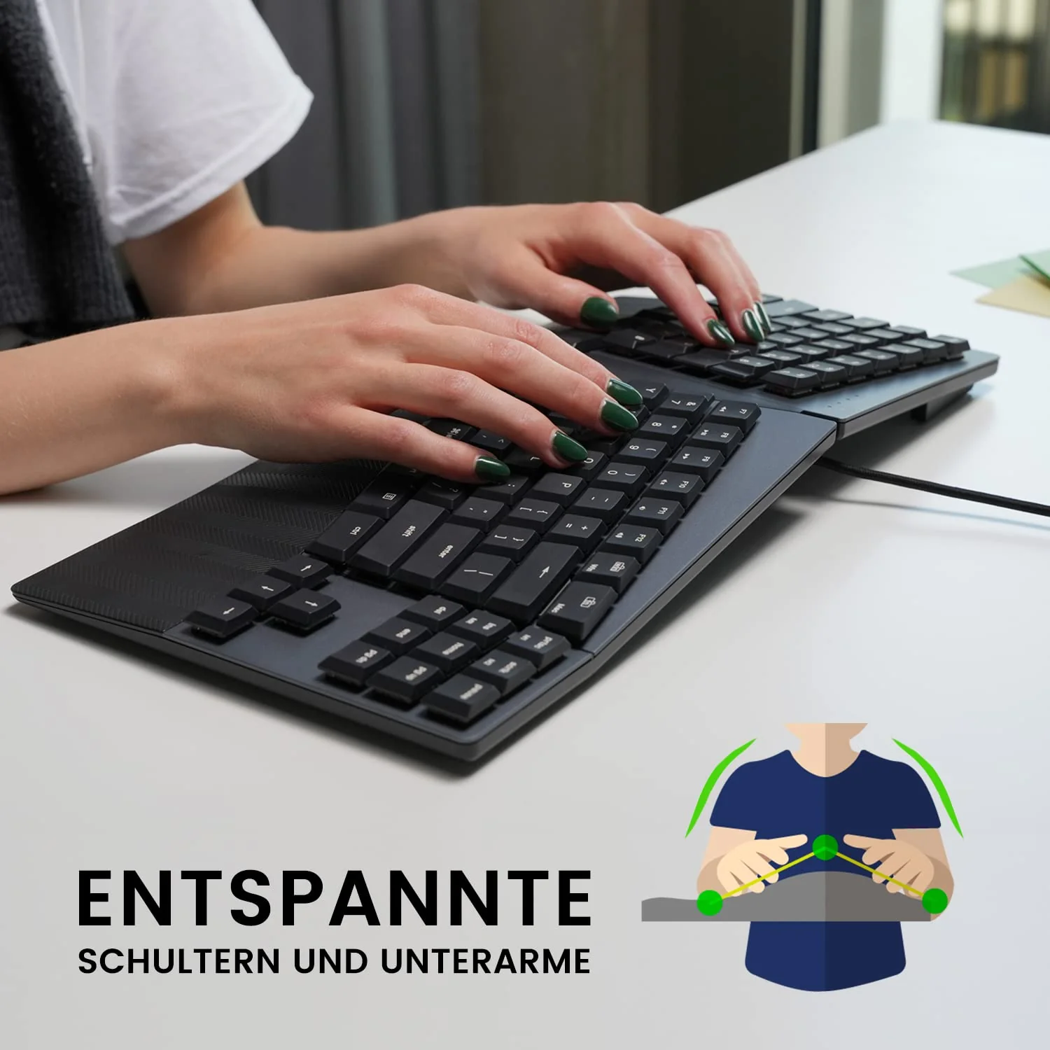 Perixx PERIBOARD-335RD DE, Kabelgebundene ergonomische mechanische Tastatur – Low-Profile Red Linear Switches – Programmierbare Funktion – Kompatibel mit Windows und Mac OS X – Deutsch QWERTZ - Image 7