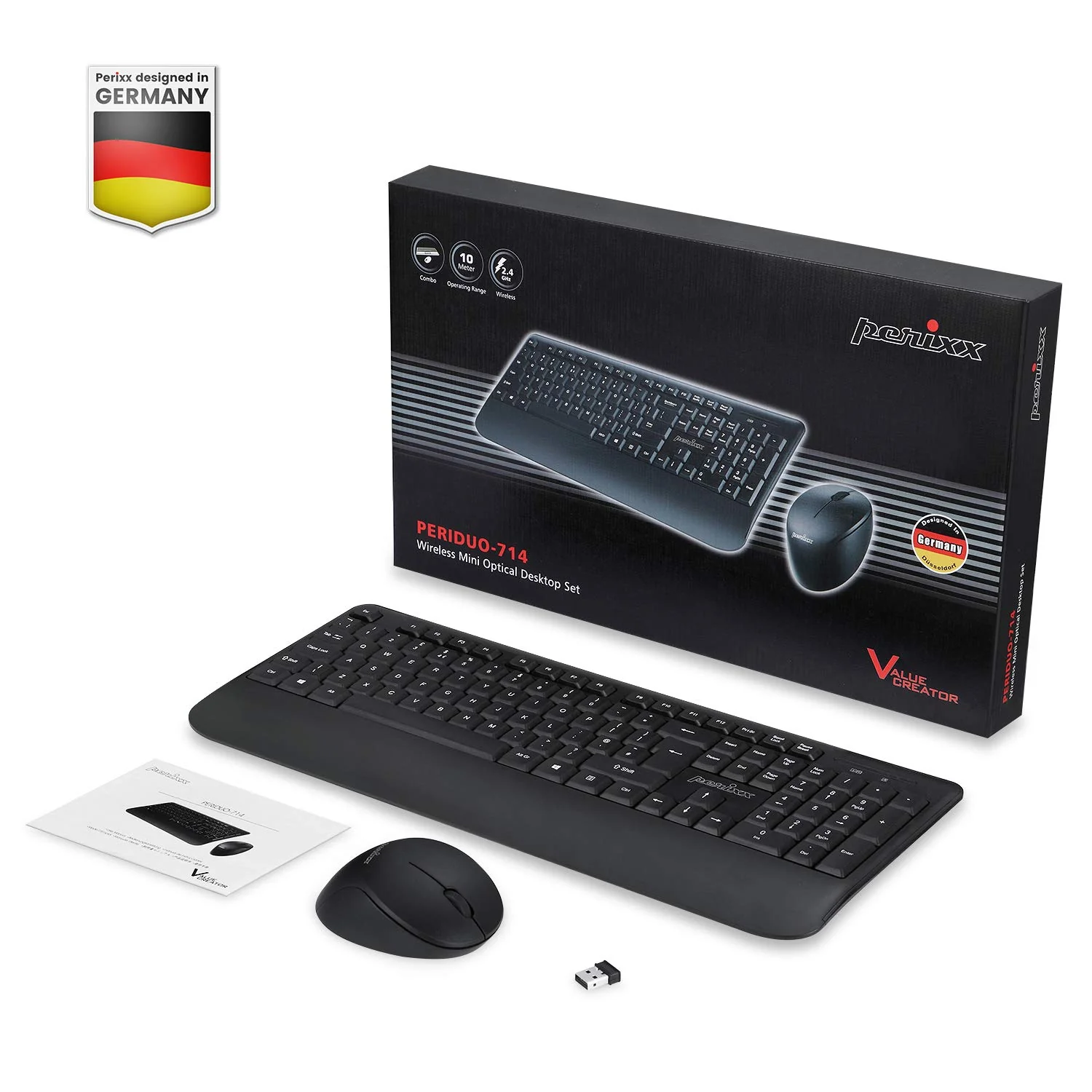 Perixx PERIDUO-714, Kabelloses Standard Vollformat Tastatur mit Nummernblock und Maus Desktop Set, 2,4 GHz Funkverbindung, Schwarz, DE QWERTZ - Image 5