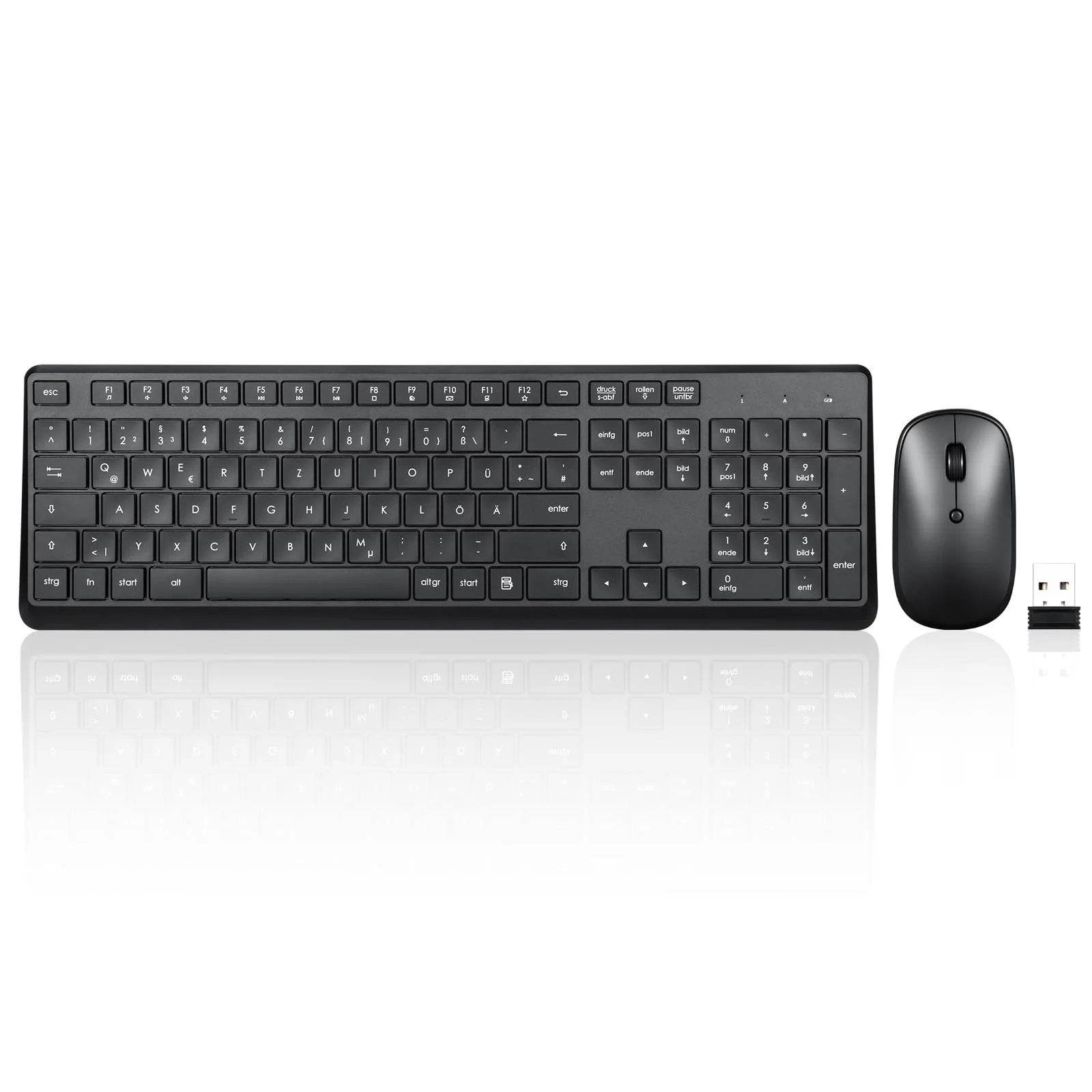 Perixx PERIDUO-716, Kabellose 2,4-GHz Tastatur-Maus-Set, Standardgröße - Schwarz, Deutsches QWERTZ