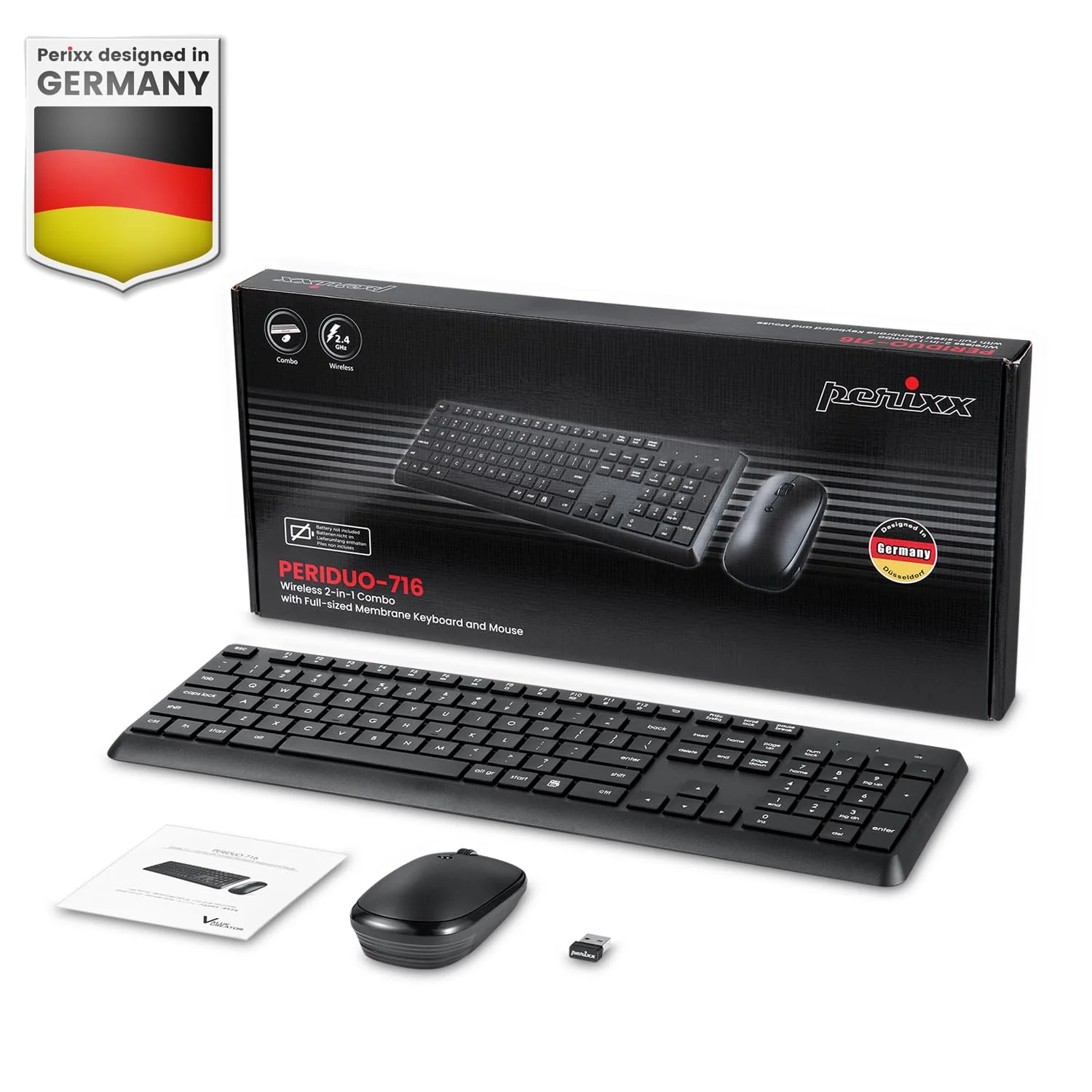 Perixx PERIDUO-716, Kabellose 2,4-GHz Tastatur-Maus-Set, Standardgröße - Schwarz, Deutsches QWERTZ - Image 3
