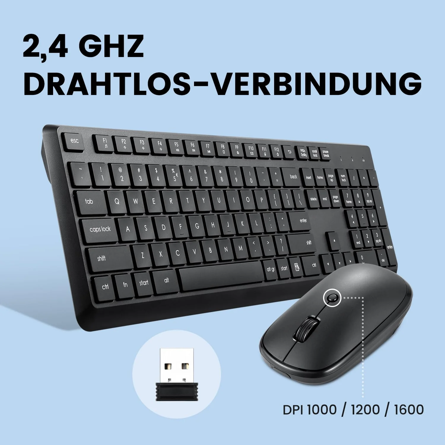 Perixx PERIDUO-716, Kabellose 2,4-GHz Tastatur-Maus-Set, Standardgröße - Schwarz, Deutsches QWERTZ - Image 7