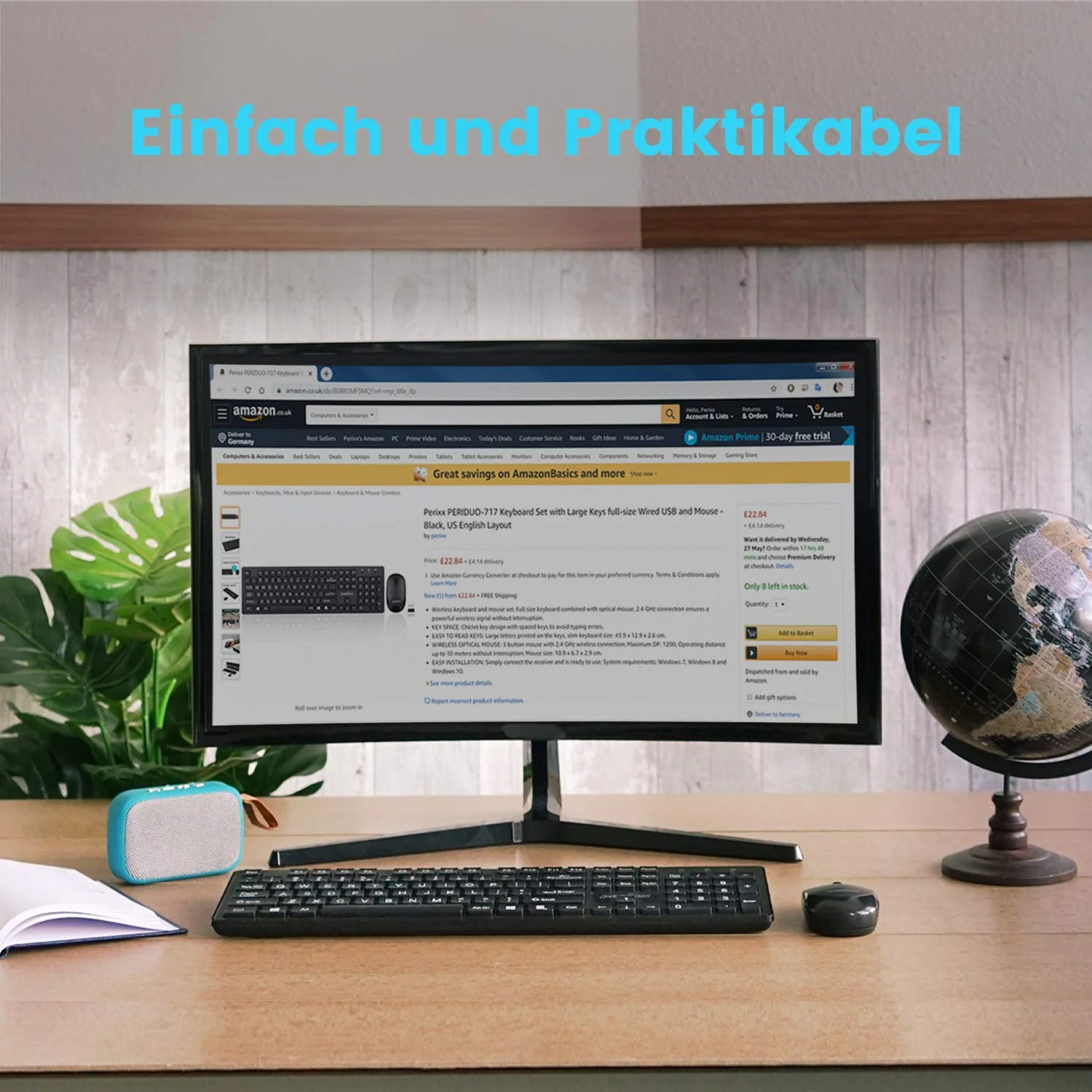 Perixx PERIDUO Kabellose Standard Tastatur und Maus Desktop-Set mit großen Druckbuchstaben, Schwarz, DE QWERTZ Layout 11717 - Image 2