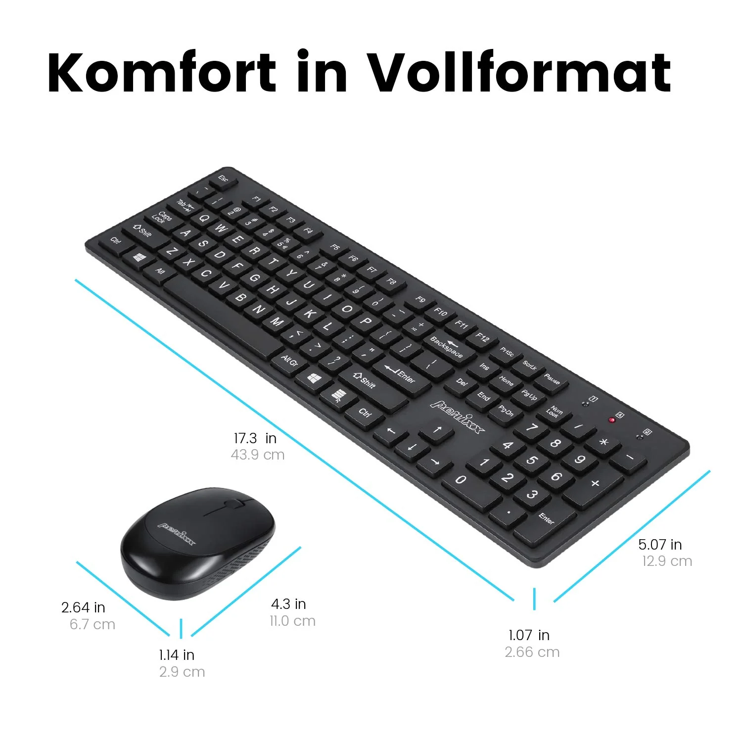 Perixx PERIDUO Kabellose Standard Tastatur und Maus Desktop-Set mit großen Druckbuchstaben, Schwarz, DE QWERTZ Layout 11717 - Image 5