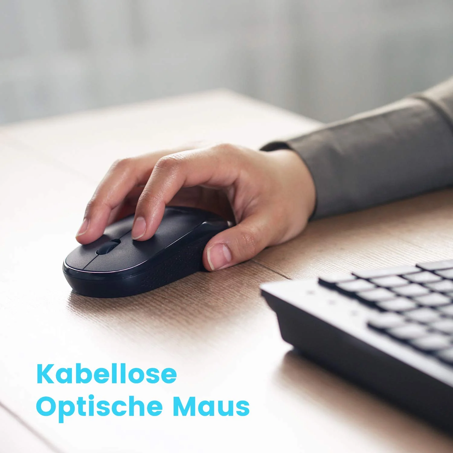 Perixx PERIDUO Kabellose Standard Tastatur und Maus Desktop-Set mit großen Druckbuchstaben, Schwarz, DE QWERTZ Layout 11717 - Image 6