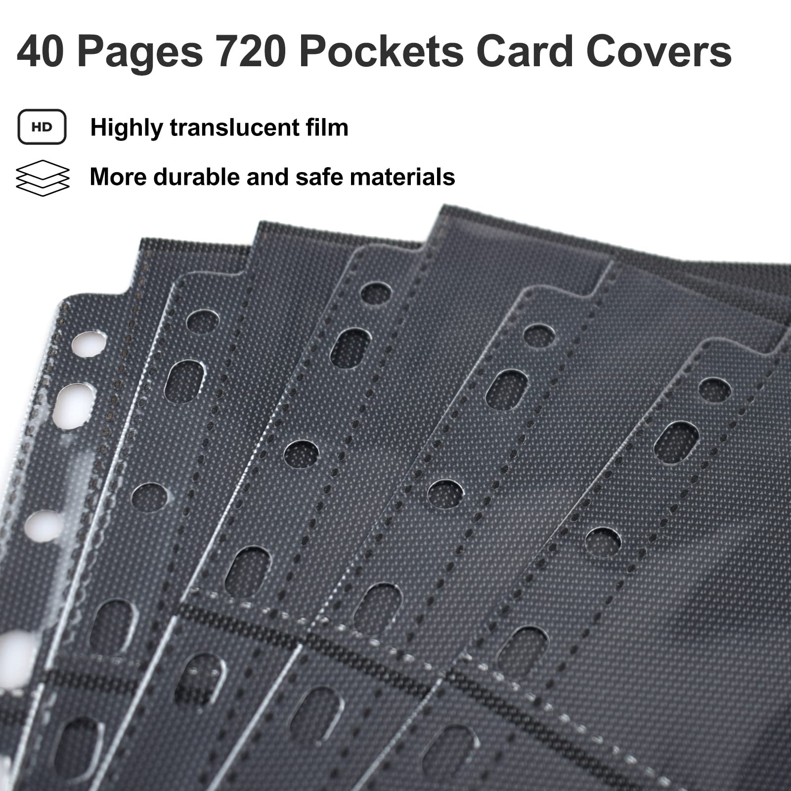 PESLNG 720 Pockets Doppelseitige Sammelkarten Hüllen, 9 Pocket Kartenhüllen für Ringordner mit 3-11 Löchern, transparent und säurefrei, geeignet für Standardkarten (Schwarz transparent, 40 Seiten) - Image 4
