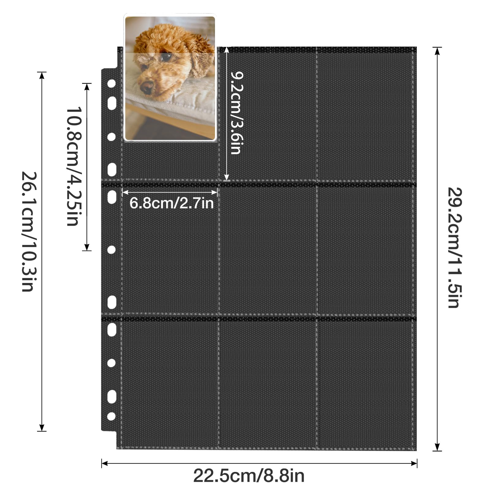 PESLNG 720 Pockets Doppelseitige Sammelkarten Hüllen, 9 Pocket Kartenhüllen für Ringordner mit 3-11 Löchern, transparent und säurefrei, geeignet für Standardkarten (Schwarz transparent, 40 Seiten) - Image 5