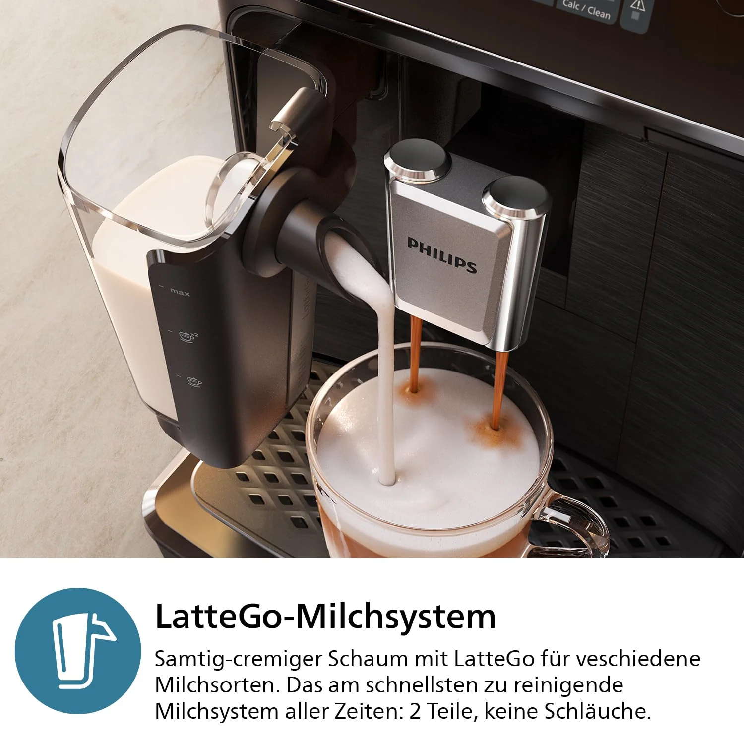 PHILIPS 2300 Series Kaffeevollautomat - 4 Getränke, Modernes Farb-Touchscreen-Display, LatteGo-Milchsystem, SilentBrew, 100% Keramikmahlwerk, AquaClean Filter. Mattschwarz (EP2330/10) - Image 3