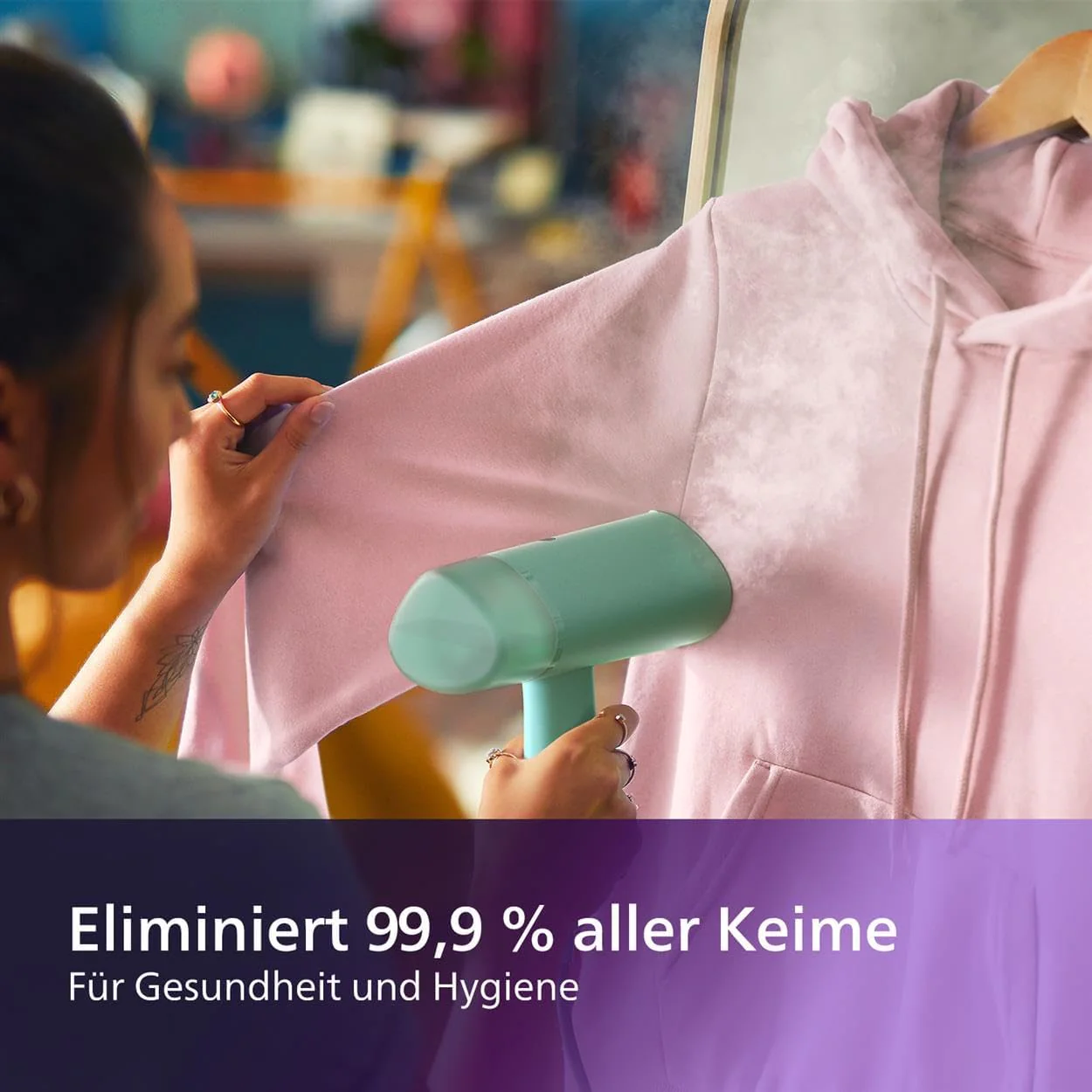 Philips 3000-Serie Tragbarer Dampfglätter - 1000 W, Kompakt und Faltbar, 100ml Wassertank konstante Dampfleistung 20 g/min, Kein Bügelbrett erforderlich, Grün (STH3010/70) - Image 9